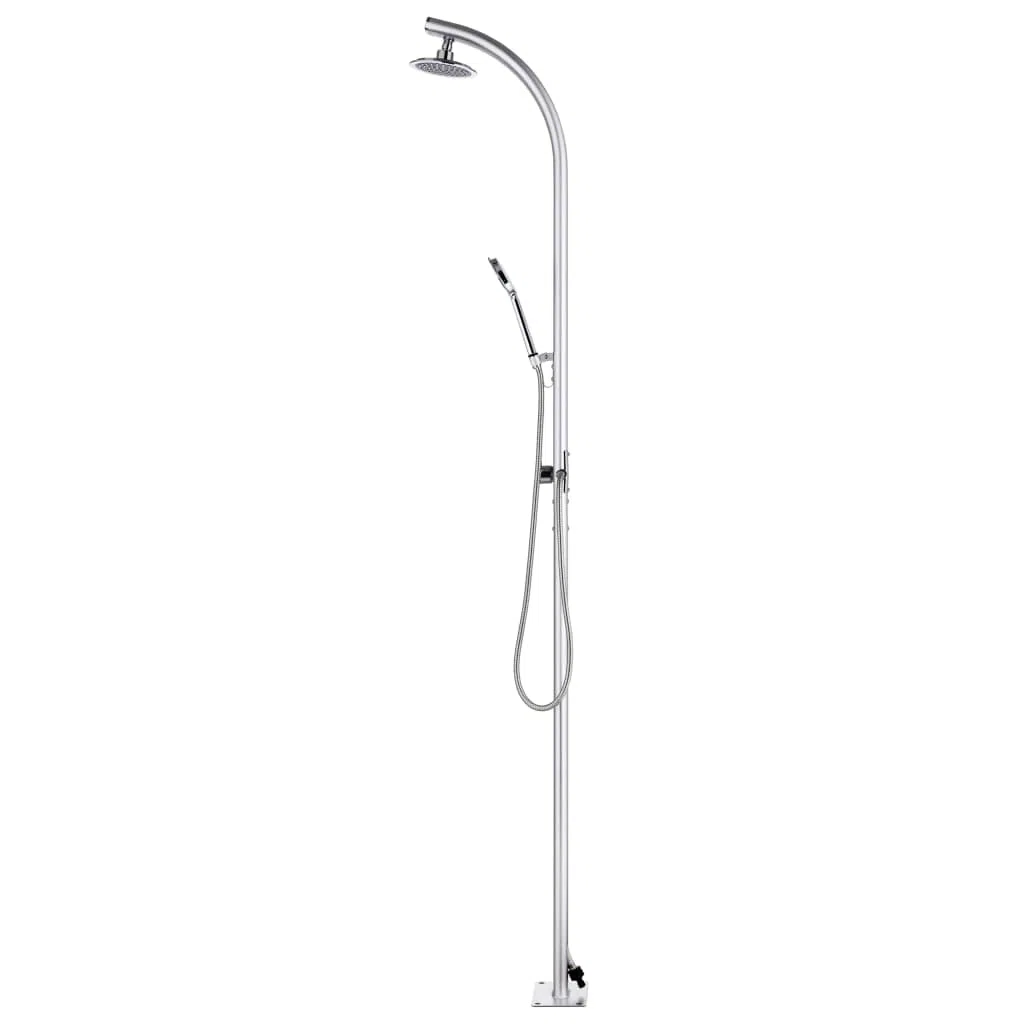 Doccia da giardino in alluminio, altezza 215 cm, con soffione e doccetta per giardino, piscina, vasca idromassaggio, accessorio per esterni, terrazza, uso estivo, resistente alle