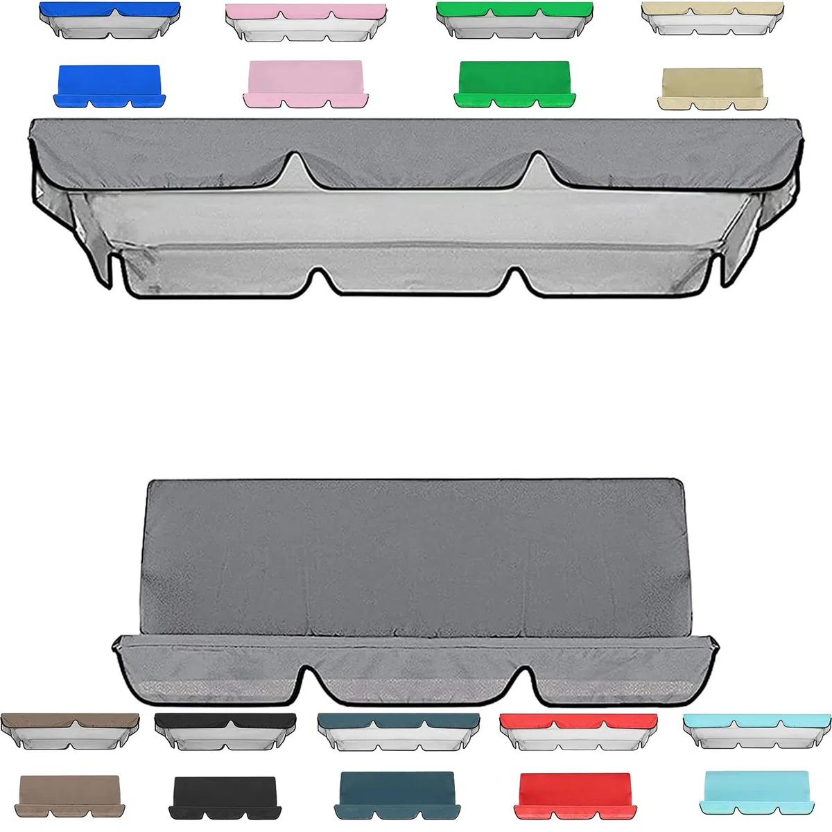 Set di coperture per dondolo da giardino, a 3 posti, impermeabile, antivento, anti-UV, resistente, a prova di strappo, copertura superiore per amaca da giardino (TYP-6,164 x 114 x 15 cm/150 x 50 x 10