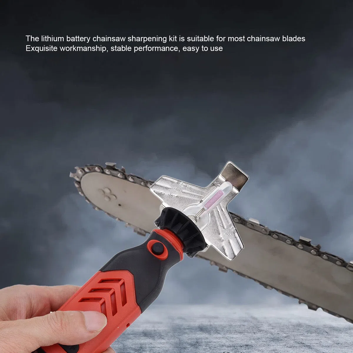 Set di affilatrici a Catena Senza Fili Professionale per Motosega a Mano con Batteria al Litio per Giardino, all'aperto, casa, Rosso, 385 g