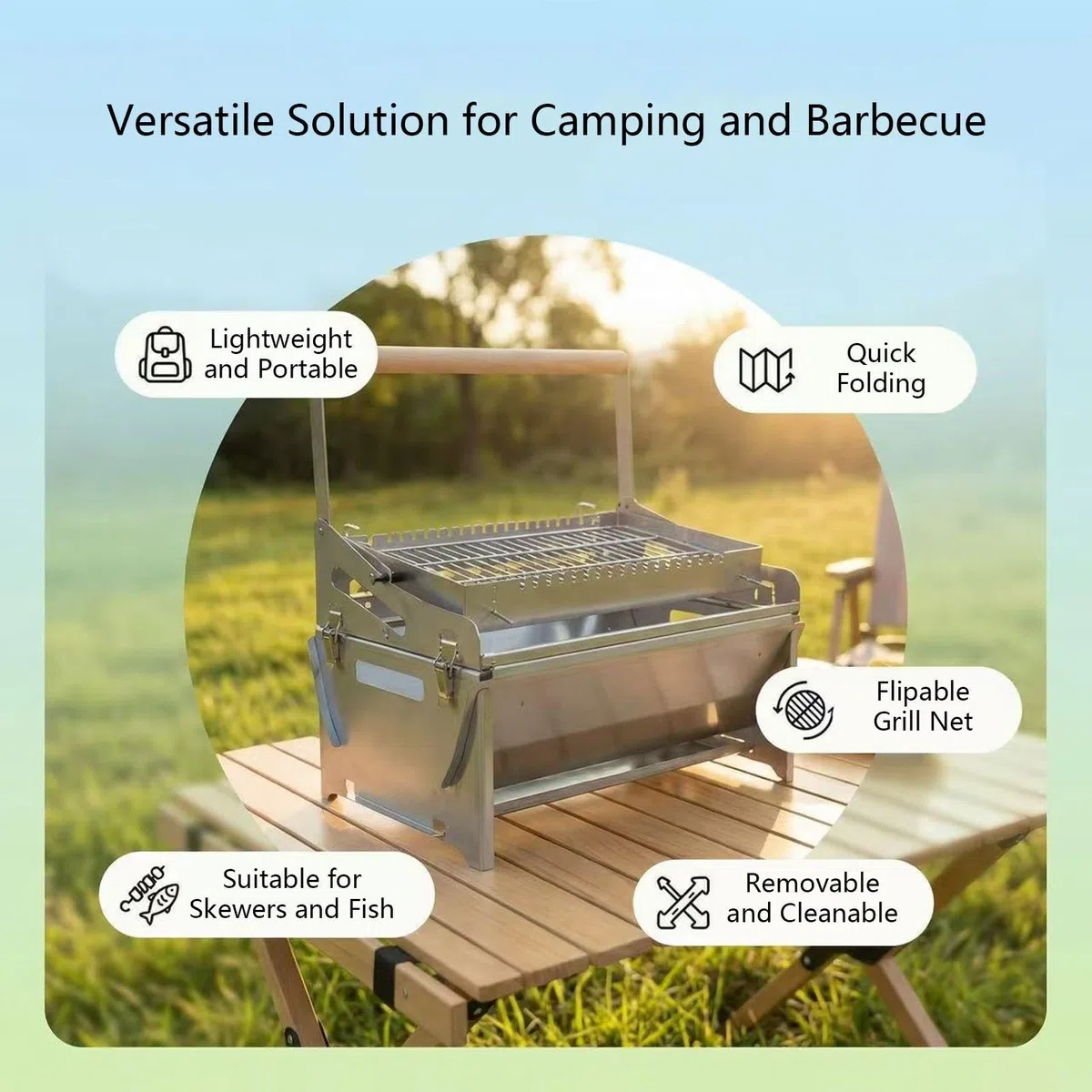 Griglia A Carbonella Rotante Rotazione A 360 Gradi Strumento Per Grigliare | Fornello Barbecue Portatile In Acciaio Per Campeggio, Picnic, All'Aperto, Giardino BBQ, Cortile