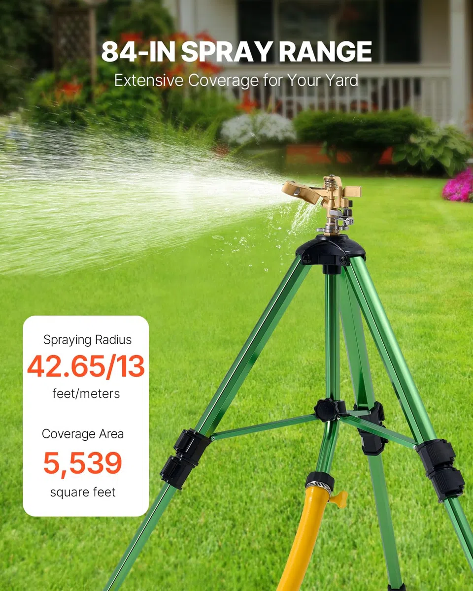 VEVOR Irrigatore a Impatto Base a Treppiede 2 Pezzi Irrigatori a Treppiede Testa in Ottone Connettore G3/4" Irrigazione Area Ampia 360 gradi, Altezza Regolabile per Cortile Giardino Prato Giardinaggio