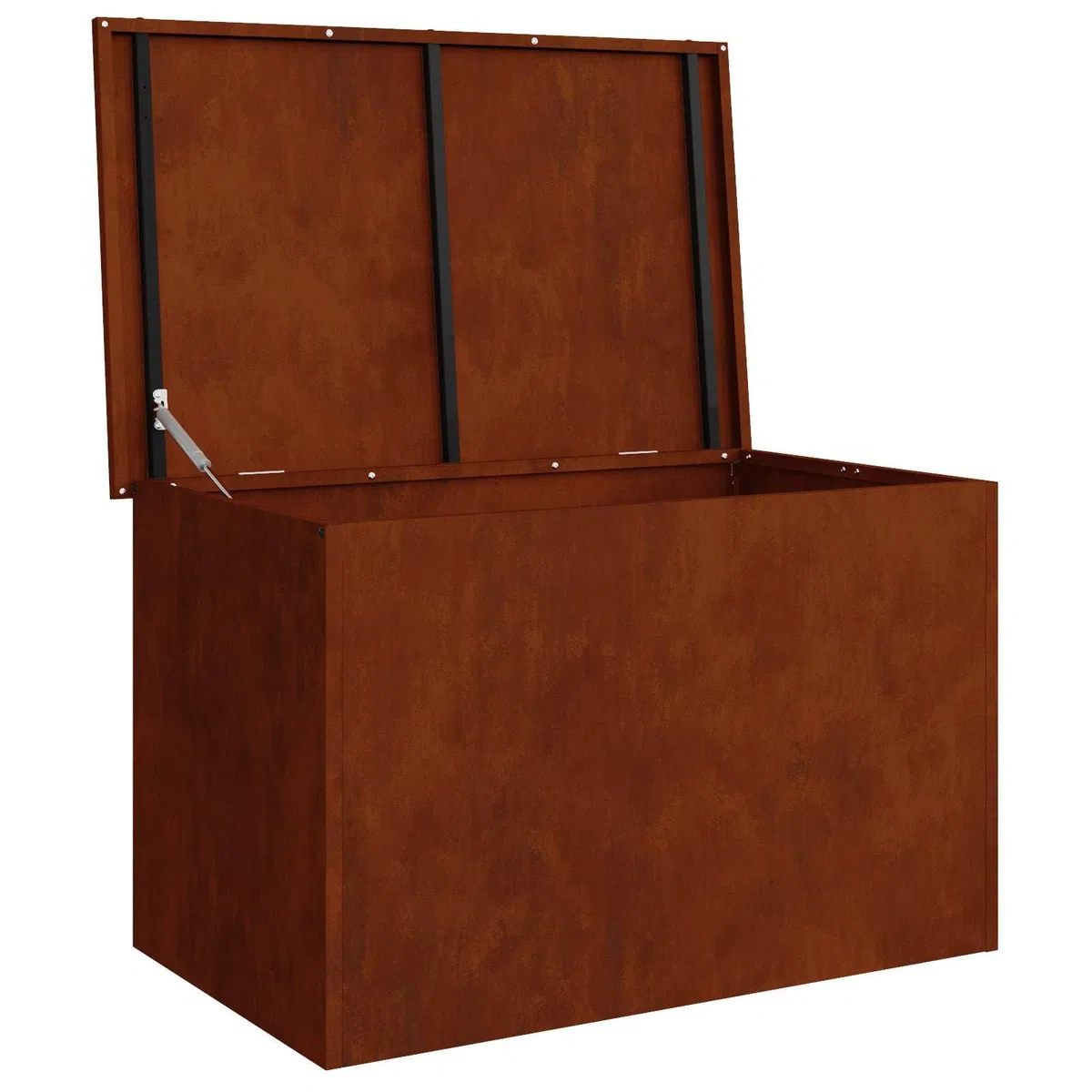 Contenitore per esterni in acciaio arrugginito, 80 x 50,5 x 50 cm, con coperchio sollevatore a gas, resistente alle intemperie, per giardino, terrazza, esterno, salvaspazio e durevole