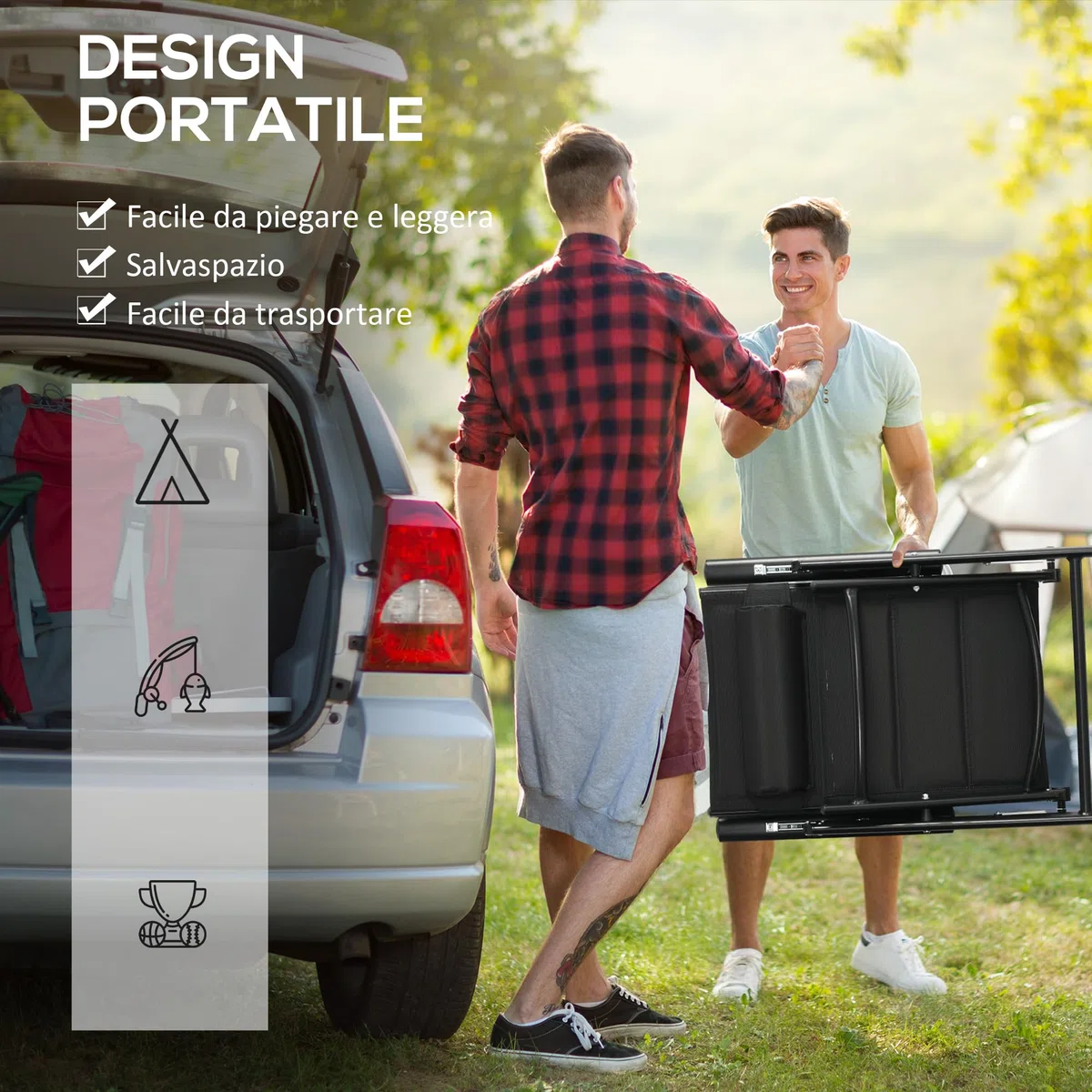 Outsunny Set 2 Sedie Pieghevoli Schienale Reclinabile 54x67x108 cm Nero | Poggiatesta Imbottito, Sedie da Giardino, Alluminio, Tessuto a Rete e Poliestere