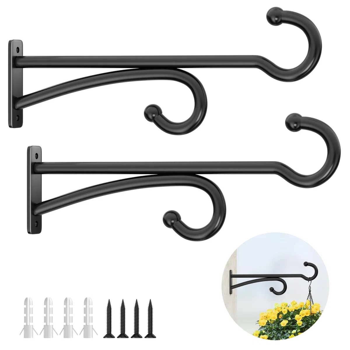 Gancio per piante da 36 cm, per interni ed esterni, ganci per piante sospese, ganci da parete per piante, cestini, campanelli a vento, mangiatoie per uccelli, lanterne, casette per uccelli (nero