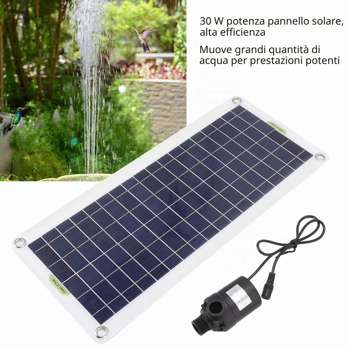 Pompa per Acqua Solare, Pompa per Fontana Solare da 30 W, Kit Pompa per Acqua Solare con Pannello Solare in Polisilicio, Kit Pompa per Fontana per Giardini Idroponici con Fontana Alimentata dal Sole