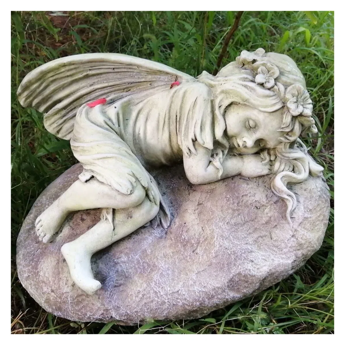 Ornamento da giardino Statua del giardino d'angelo addormentato - Ossido di magnesio cherubino che dorme su figura di pietra decorazione da giardino esterno interno