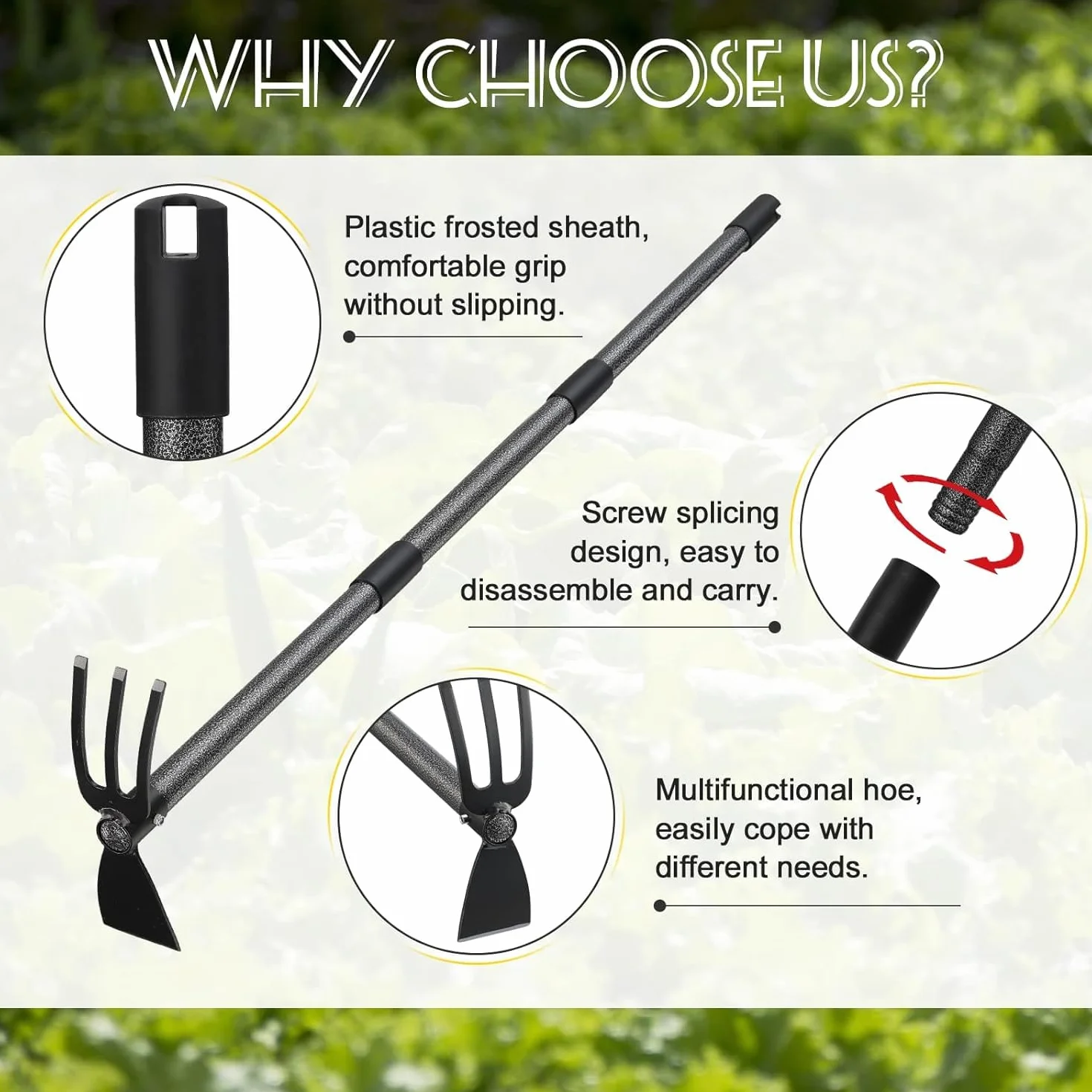 Zappa da giardino 76 cm 2 in 1 Binette Trident Strumento da giardino con manico lungo regolabile, multifunzionale zappa per giardinaggio, piantagione di erbacce allentamento del suolo