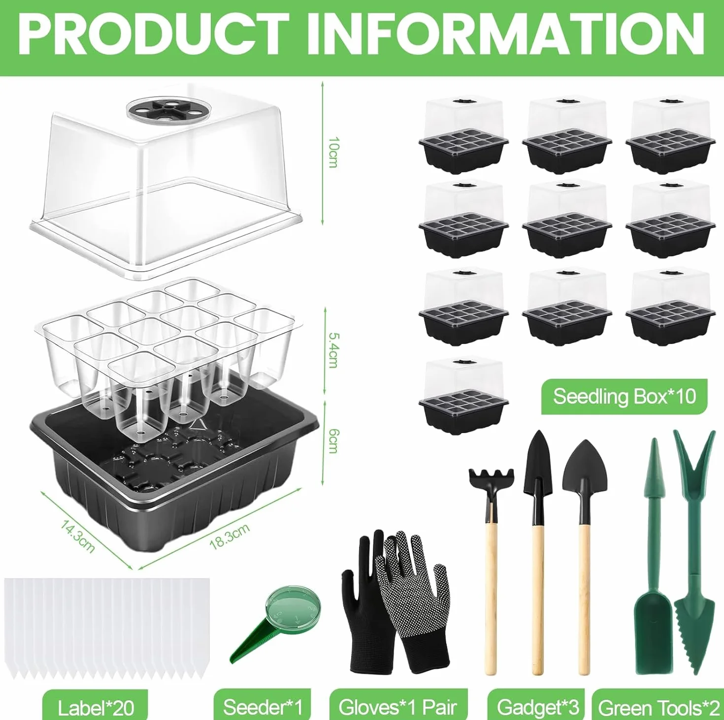 Vassoi per semi,10 Pack 120 Celle Propagator Growing Addensano i Vassoi,Propagator con Coperchi Rialzati,Vassoi Semina,Kit di vassoi di coltivazione di semi di piante riutilizzabili