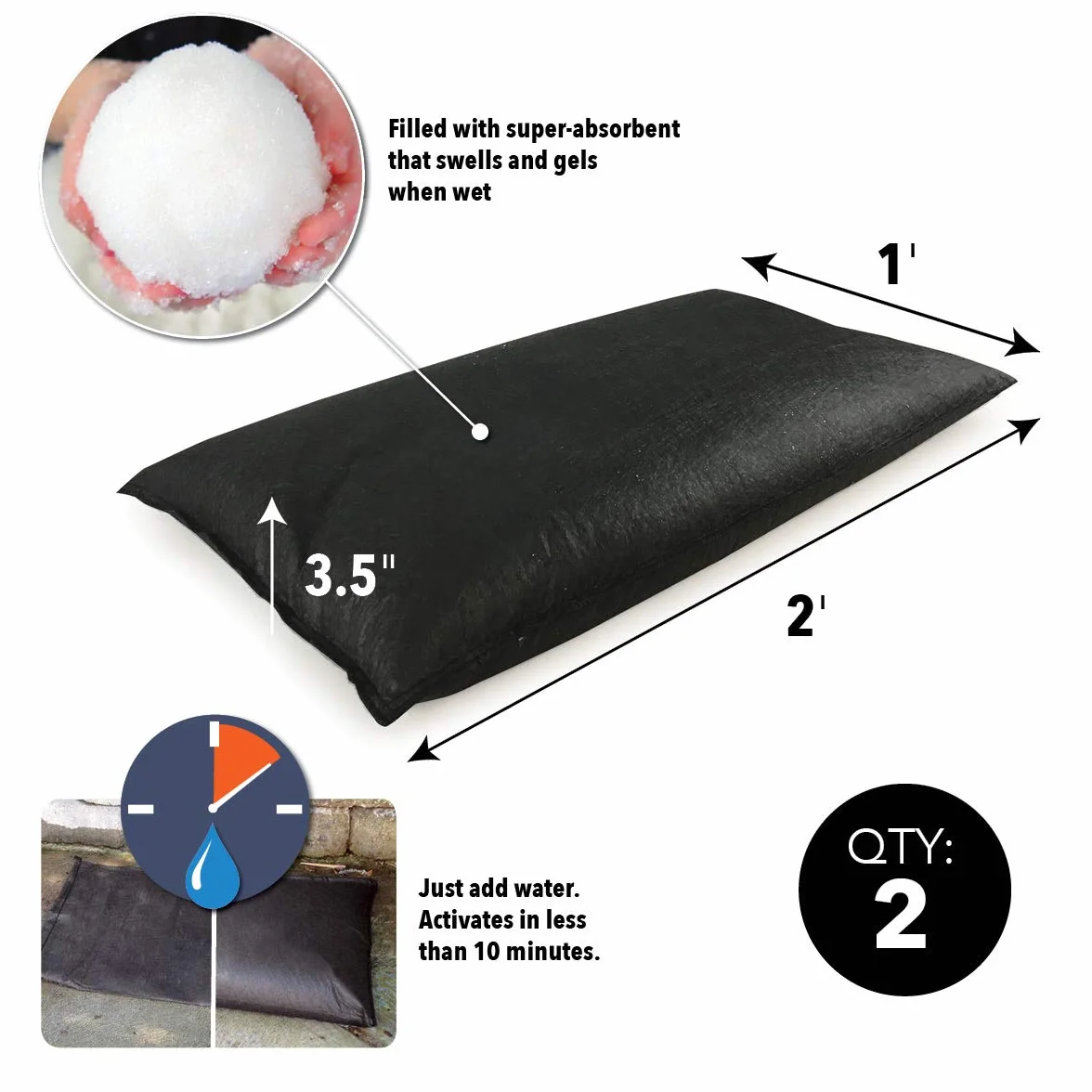 Quick Dam QD1224-2 - Sacchetti per inondazione attivati dall'acqua, confezione da 2, colore: nero