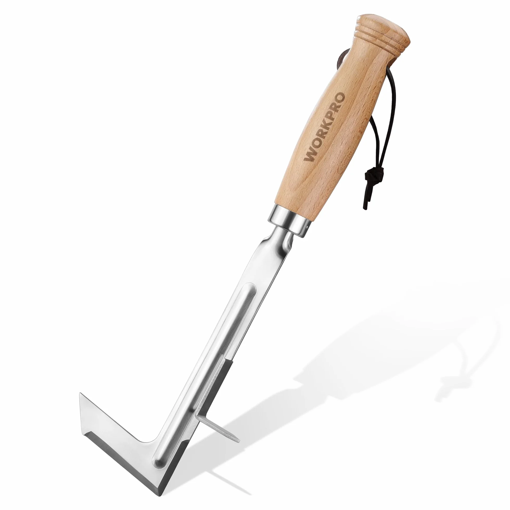 WORKPRO Estirpatore Erbacce Manuale da 30,5 cm con Manico in Legno, Attrezzo per Togliere Erbacce in INOX - Spatola Diserbante a Forma di L per Viali, Giardini, Terrazze, Pavimentazioni e Muschio