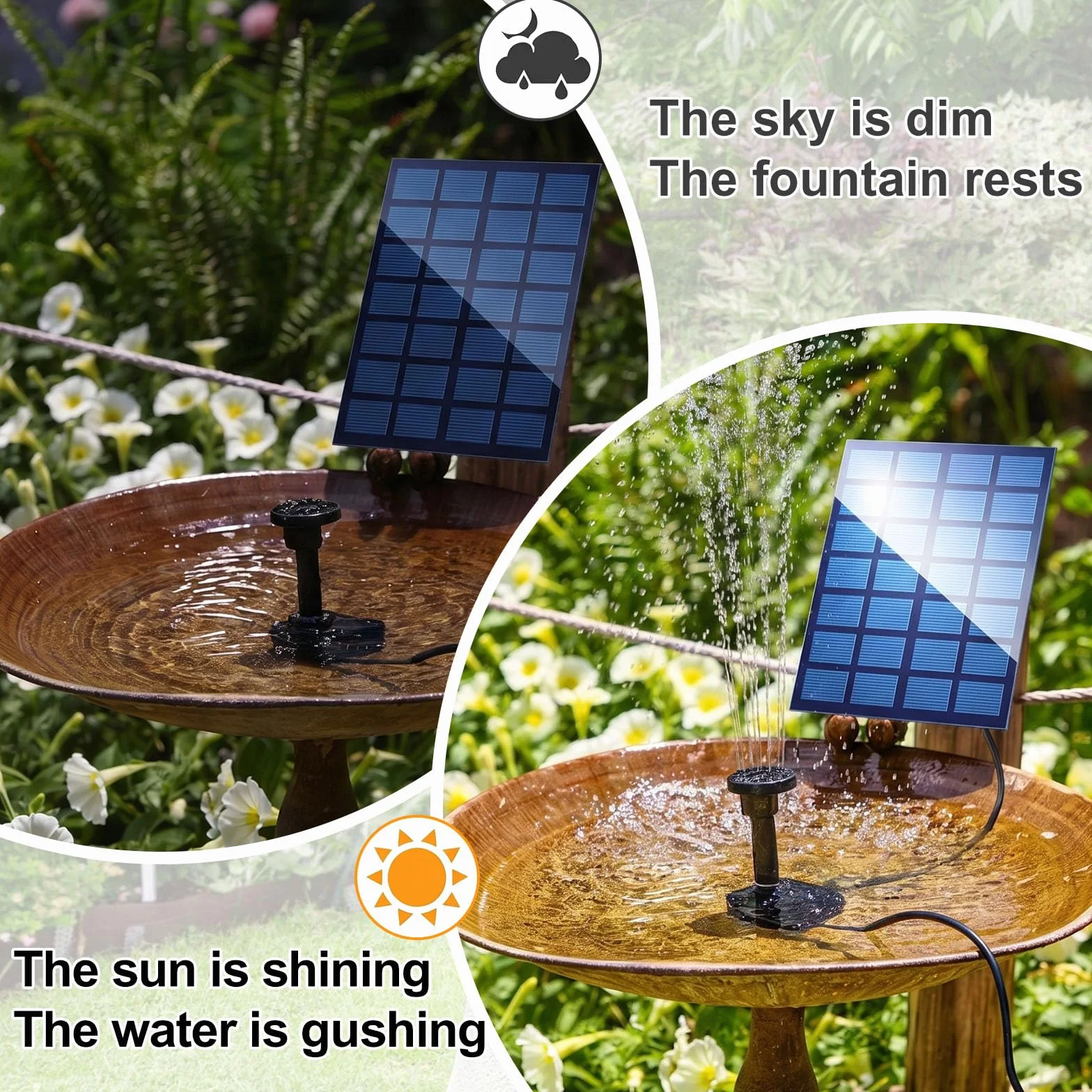 Pompa solare per laghetto, Fontana Solare 2,5W, con 6 Effetti Ugelli, Fontana da Giardino Solare, per Laghetto da Giardino, Bagno degli Uccelli, Vasca per Pesci, Piscina