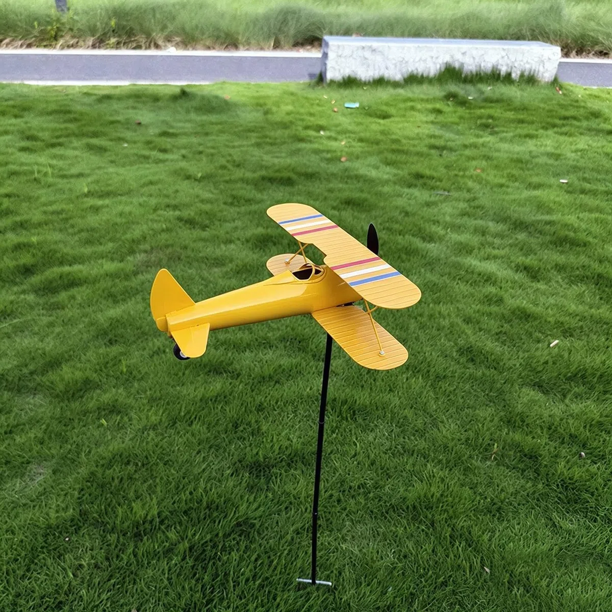 Airplane Garden Windmill - Elevates Outdoor Rural Landscaping Esthetics, Aerodynamic Metal Plane Weathervane Spinner, 28x21x13cm Fuselage Size Dimensions + 83cm Heavy Stake Pole, Rust Proof Co