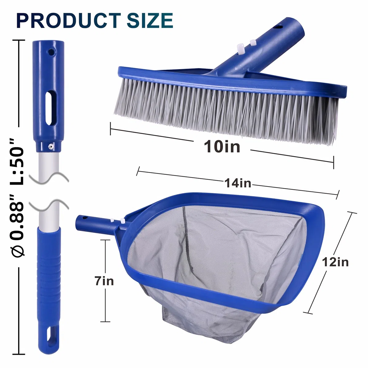 POOLAZA Rete per skimmer per piscina e testina per piscina con palo in alluminio da 127 cm, retino per piscina a maglia fine e robuste spazzole da 35,6 cm per la pulizia delle pareti della piscina,