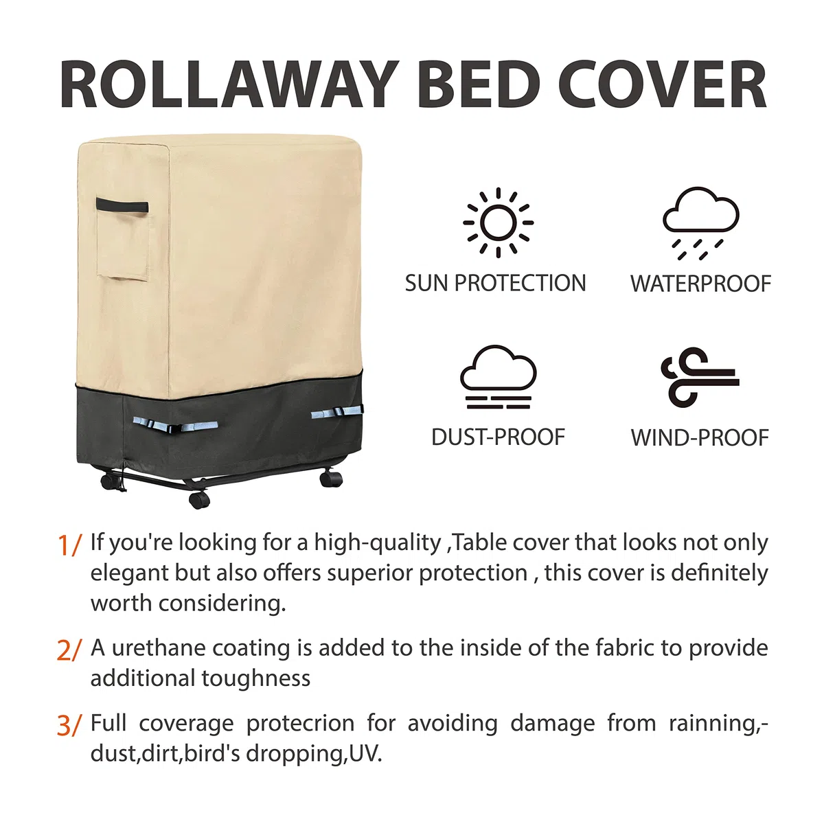 Copertura per letto con rotelle, in tessuto Oxford impermeabile, universale, traspirante, copertura per la conservazione del letto pieghevole, per letti singoli da 96,5 cm