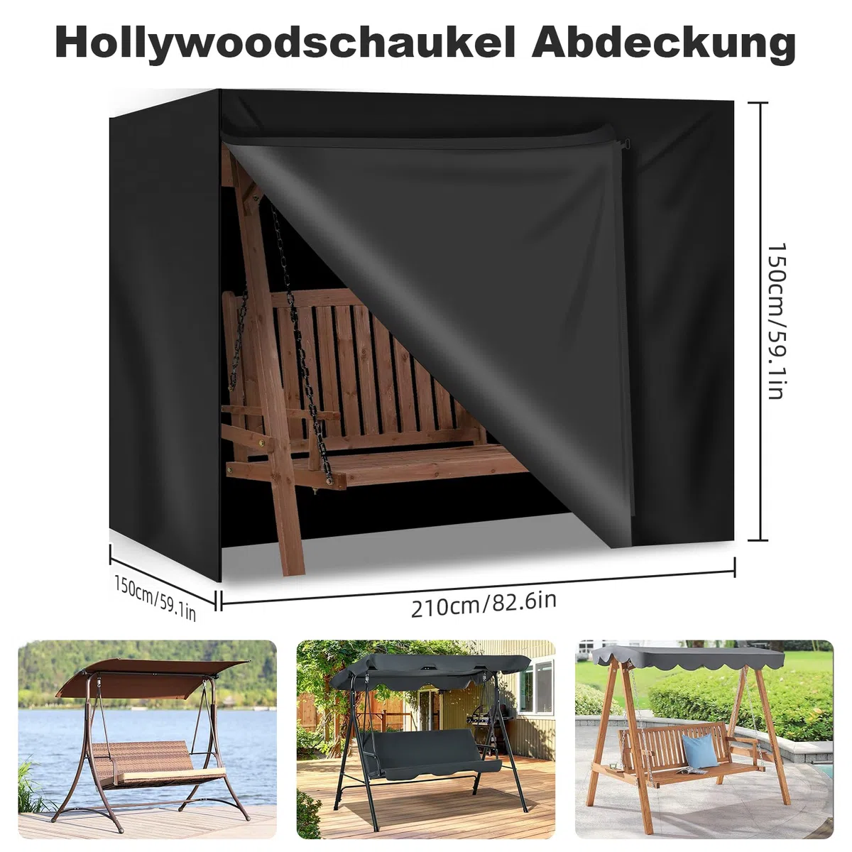 Copertura per dondolo da 3-4 posti, impermeabile, antivento, resistente all'inverno, resistente ai raggi UV, resistente agli strappi, in tessuto Oxford, per dondolo da giardino, 210 x 150 x 150 cm