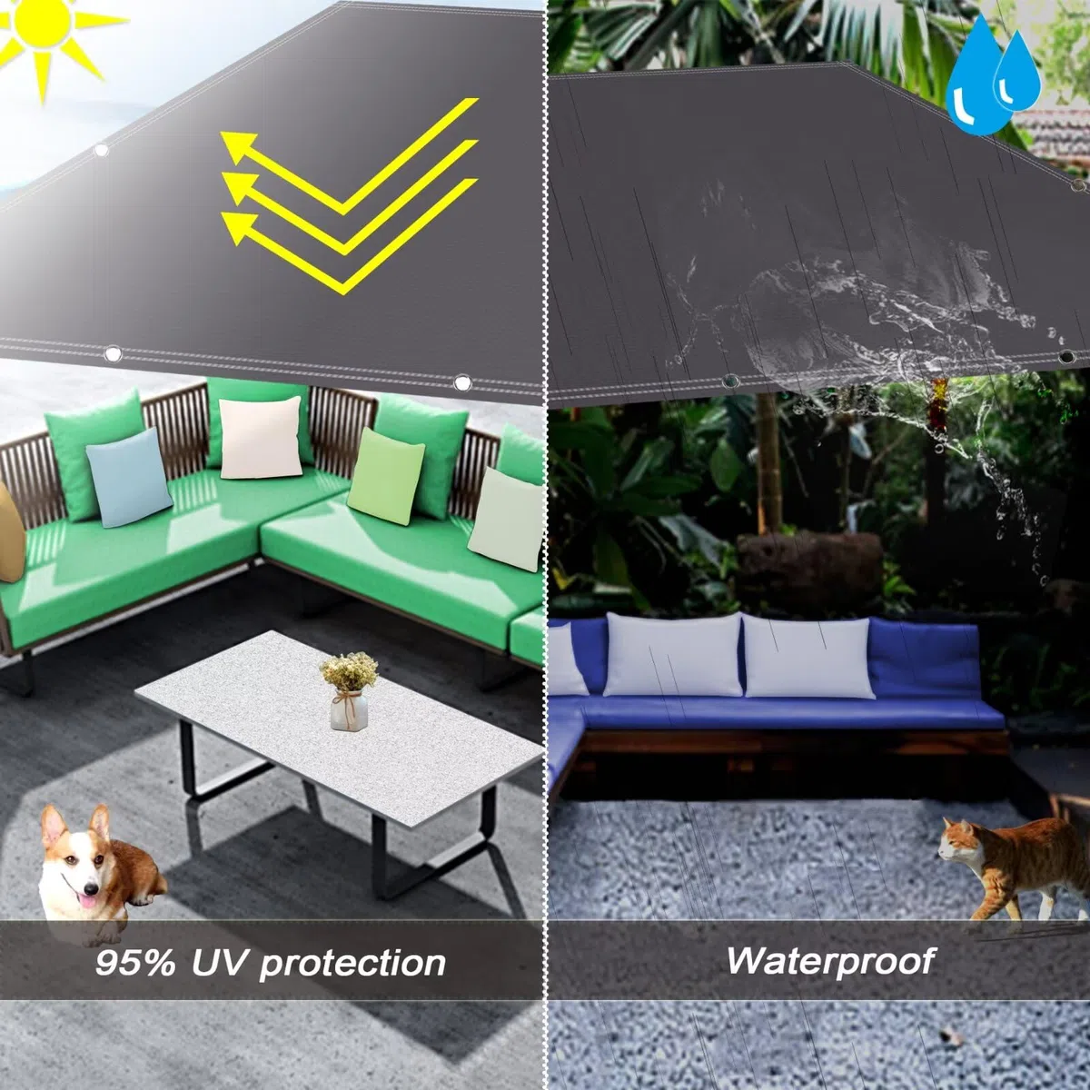 Frangivisto Balcone Protezione Rettangolare,Tenda Parasole Impermeabile Anti-UV Antistrappo, Vela Ombreggiante con Occhielli Facile da Installare Grigio Scuro 0.75x10m