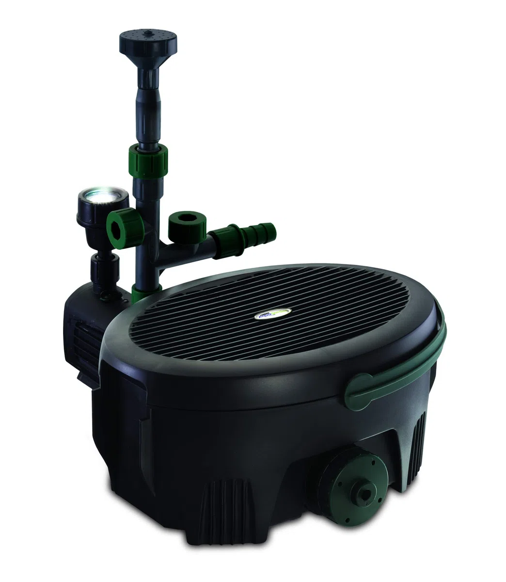 Aquagarden Inpond 6000, pompa per laghetto e acqua, filtro, chiarificatore UV, faretto LED e fontana, soluzione completa per un laghetto pulito, limpido e bello, per laghetti fino a 2000 litri, nero