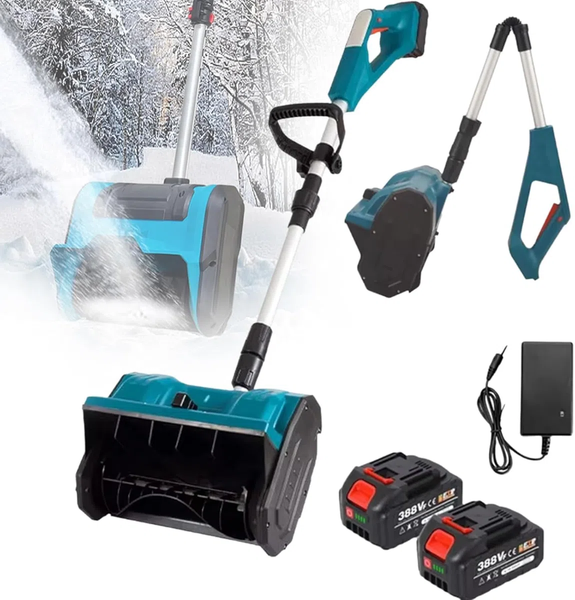 Spazzaneve elettrico, 1200 W, senza fili, con batterie al litio, regolazione in tre direzioni, lancio spazzolato per rimozione della neve per distanza di proiezione di 6,8 m