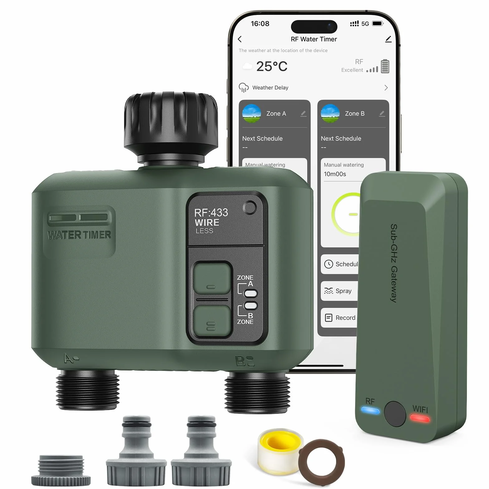 Timer per Irrigazione Wifi 2 vie a Batteria Smart Programmabile Automatica Water Temporizzatore per Esterno Giardino Prato Orto