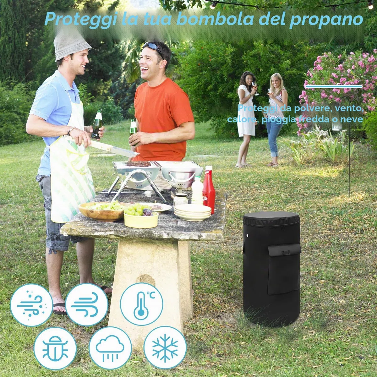 Copertura per Bombola del Gas da 11 kg, 33 x 66 cm, 600D, con Cordino, Impermeabile, Antivento, Anti UV, per Bombole di Gas Propano