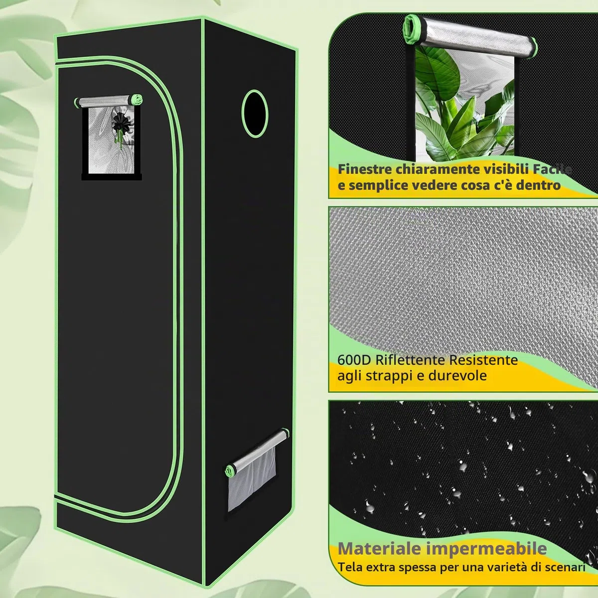 Grow Tent, tenda 600D Oxford Grow Grow, per interni ed esterni, 120 x 60 x 180 cm, per sistema di coltivazione idroponica in ambienti interni