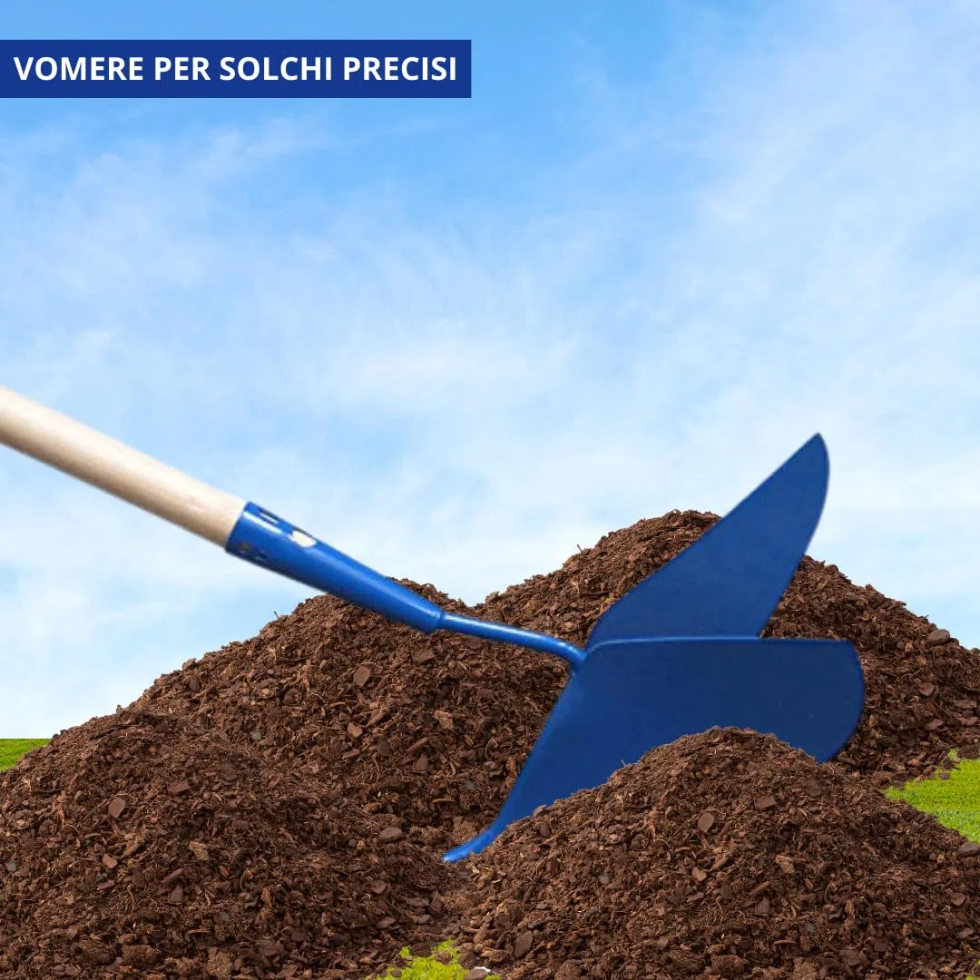 Vomere Manuale per Orto per Solchi Precisi | Acciaio Stampato e Verniciato | Dimensioni 25x20x26cm | Canna Ø28mm Conico | Peso 655gr | con Manico in Legno 150cm