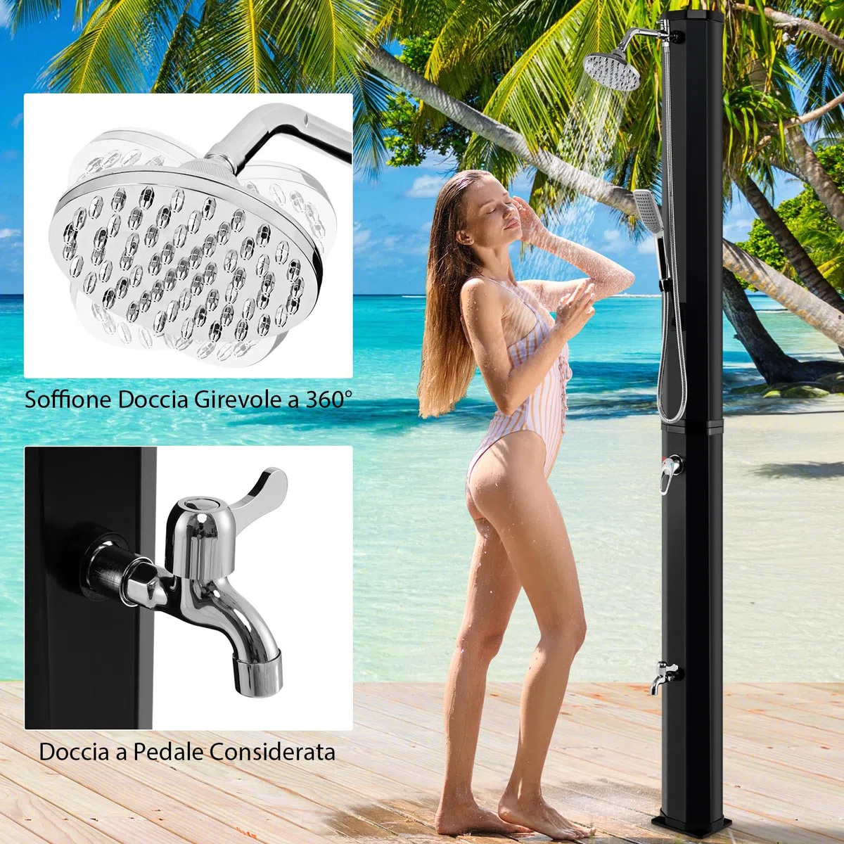 RELAX4LIFE Doccia Solare da Giardino 35 L, Soffione Doccia Girevole, Doccia a Piedi, Regolazione Temperatura per Piscina