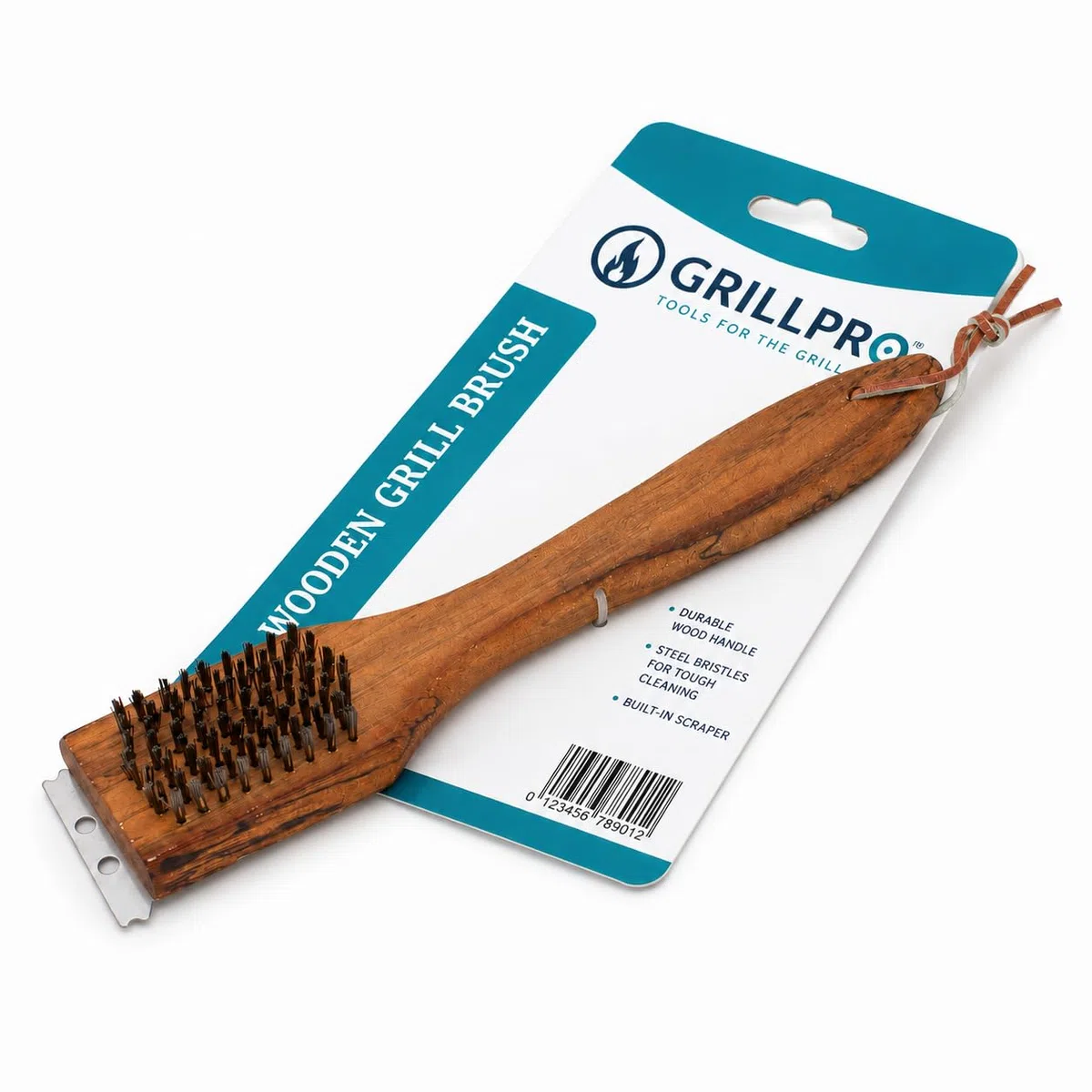Kyto Spazzola per la pulizia del barbecue, manico in legno, 31 cm, accessorio per barbecue, spazzola in acciaio
