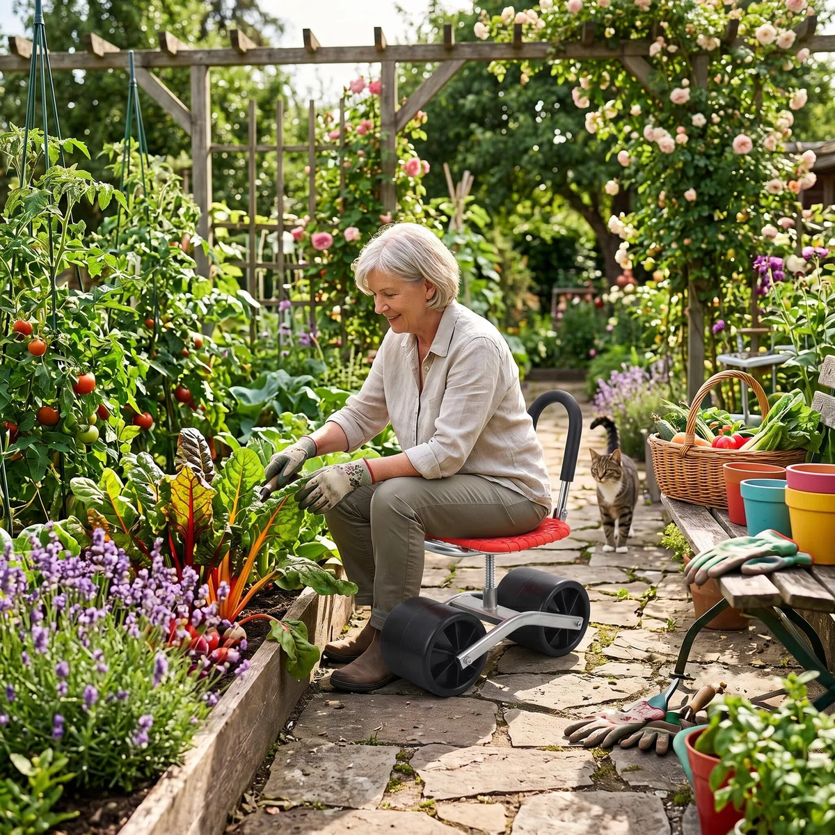 Ejoyous Sgabello da giardino con ruote, sedia a rotelle per giardinaggio, altezza regolabile 22-35 cm, sedia da giardino mobile, risparmio di manodopera, aumento dell'efficienza