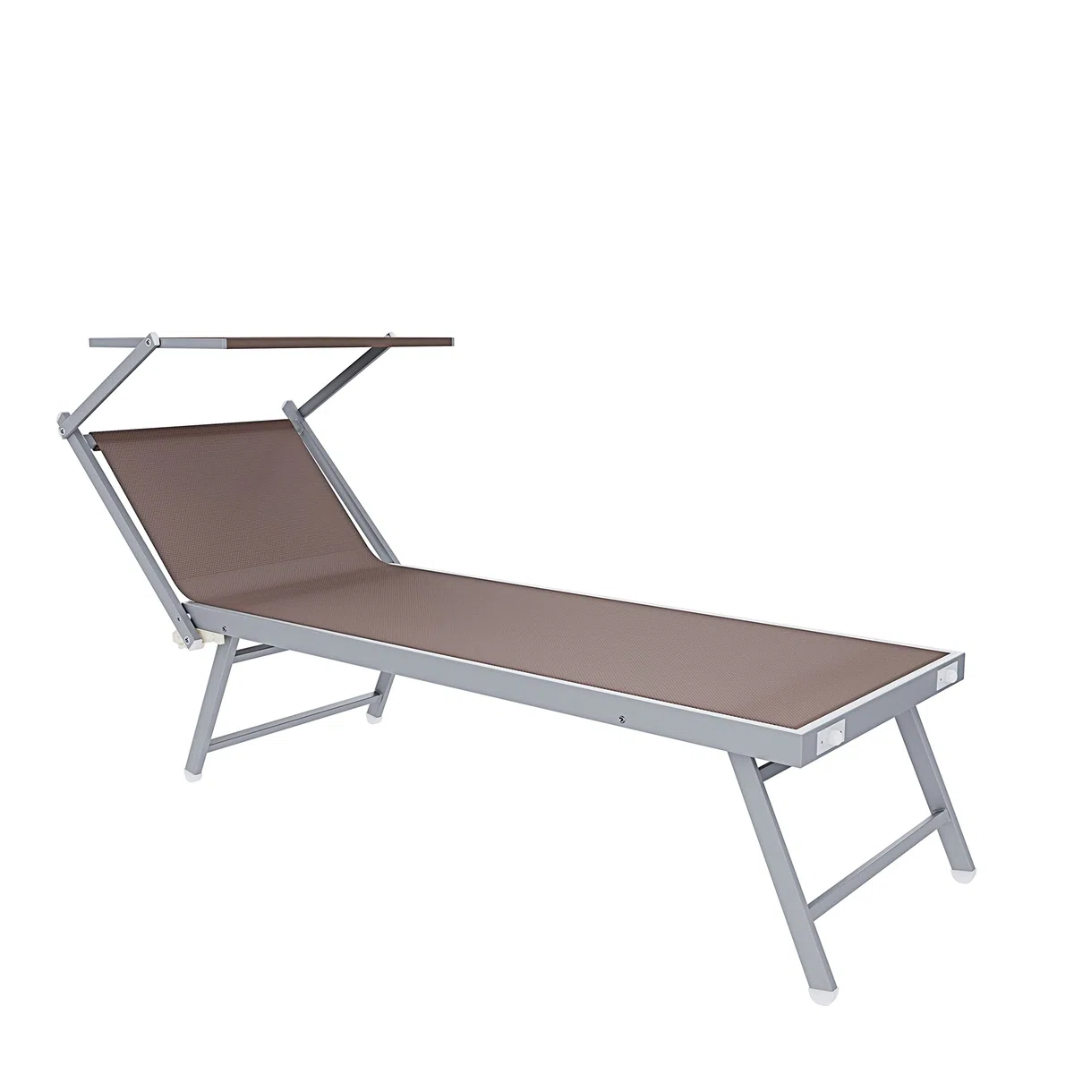 Bricozone Lettino Pieghevole Prendisole in Alluminio e Tessuto Textilene Professionale con Tettuccio Parasole Orientabile 182 x 60 x 38 cm Sdraio per Mare Spiaggia Piscina Giardino Tortora