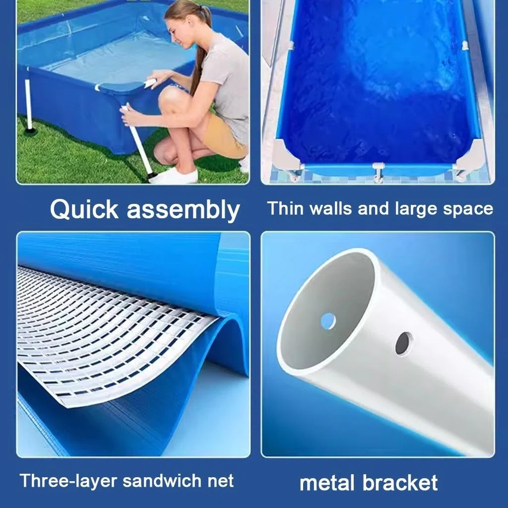 Piscina In Acciaio Piscina Fuori Terra Pro Rectangle In Acciaio Da 300 Cm Piscina Pieghevole Per Giochi D'acqua Estivi Per Cani, Animali Domestici, Studenti E Adulti