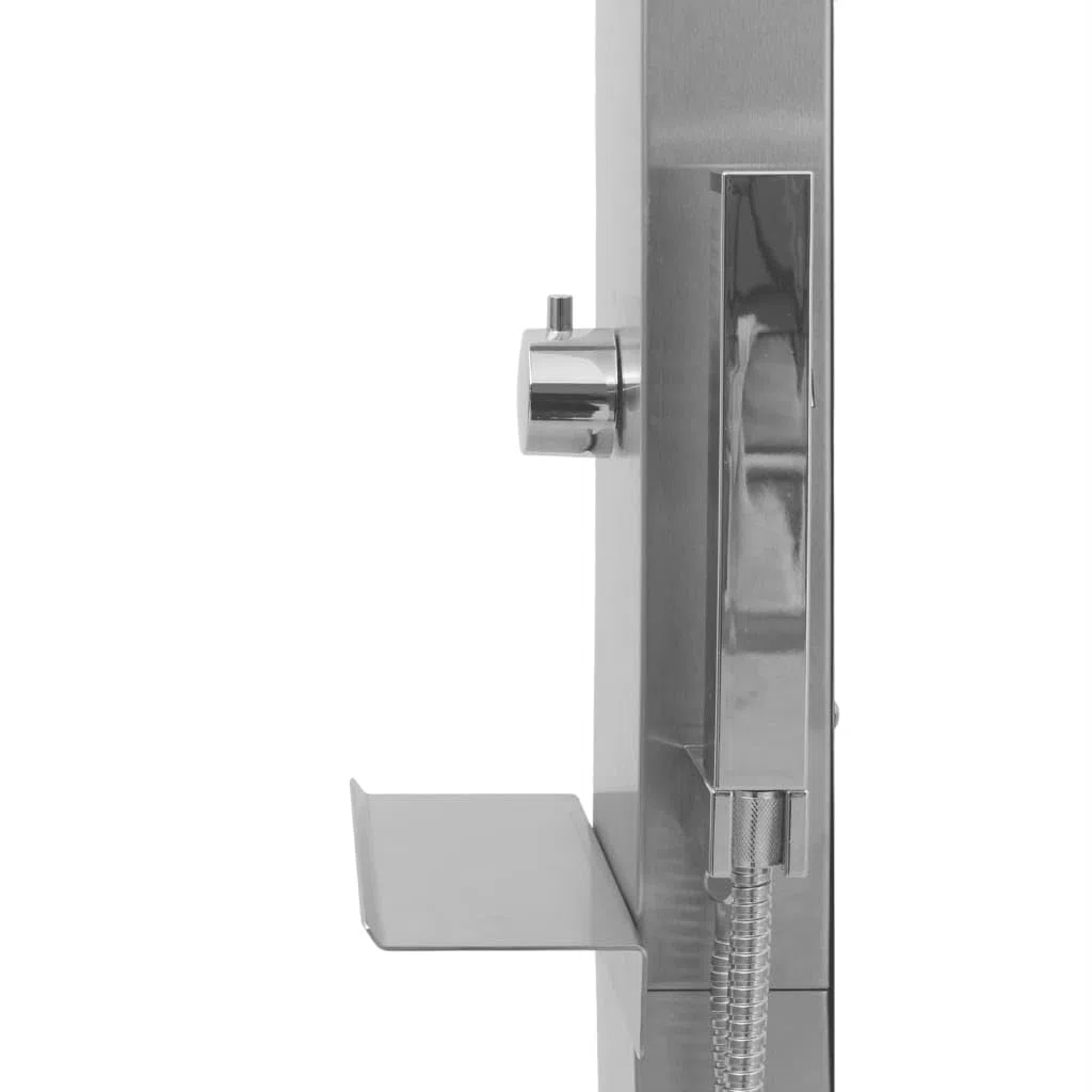 Mangloder - Doccia da giardino in acciaio inox curvo 201 spazzolato, 210 cm, soffione a pioggia, 50 getti, tubo flessibile da 150 cm, per giardino, terrazza, piscina, vasca idromassaggio, facile da