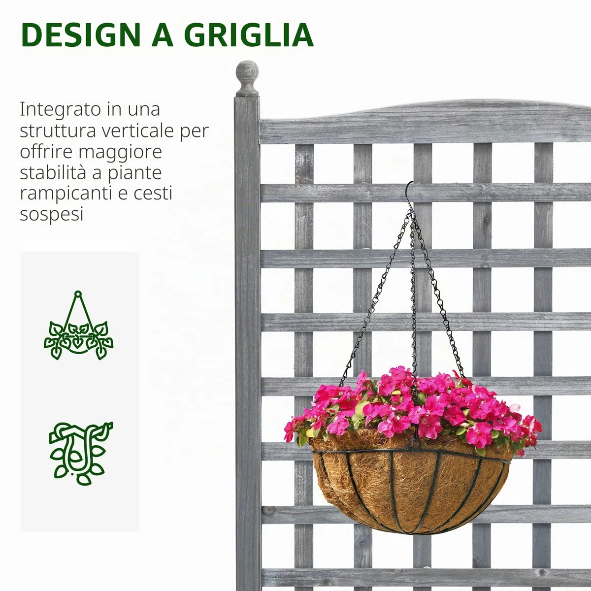 Outsunny fioriera per aiuole rialzate con traliccio fioriera per piante rampicanti arco di rose con supporto per piante rampicanti giardino legno grigio 64 x 28 x 120 cm