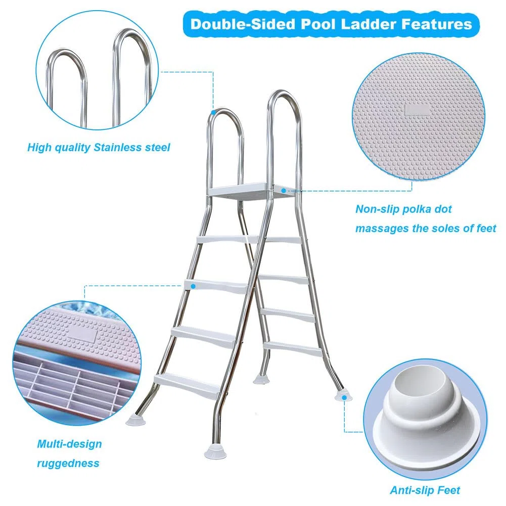 BOTOWI 135cm robusta scala per piscina in acciaio inossidabile fuori terra a doppio lato 4 gradini fuori terra gradini per piscina fuori terra scala antiscivolo impieghi gravosi,53 inch