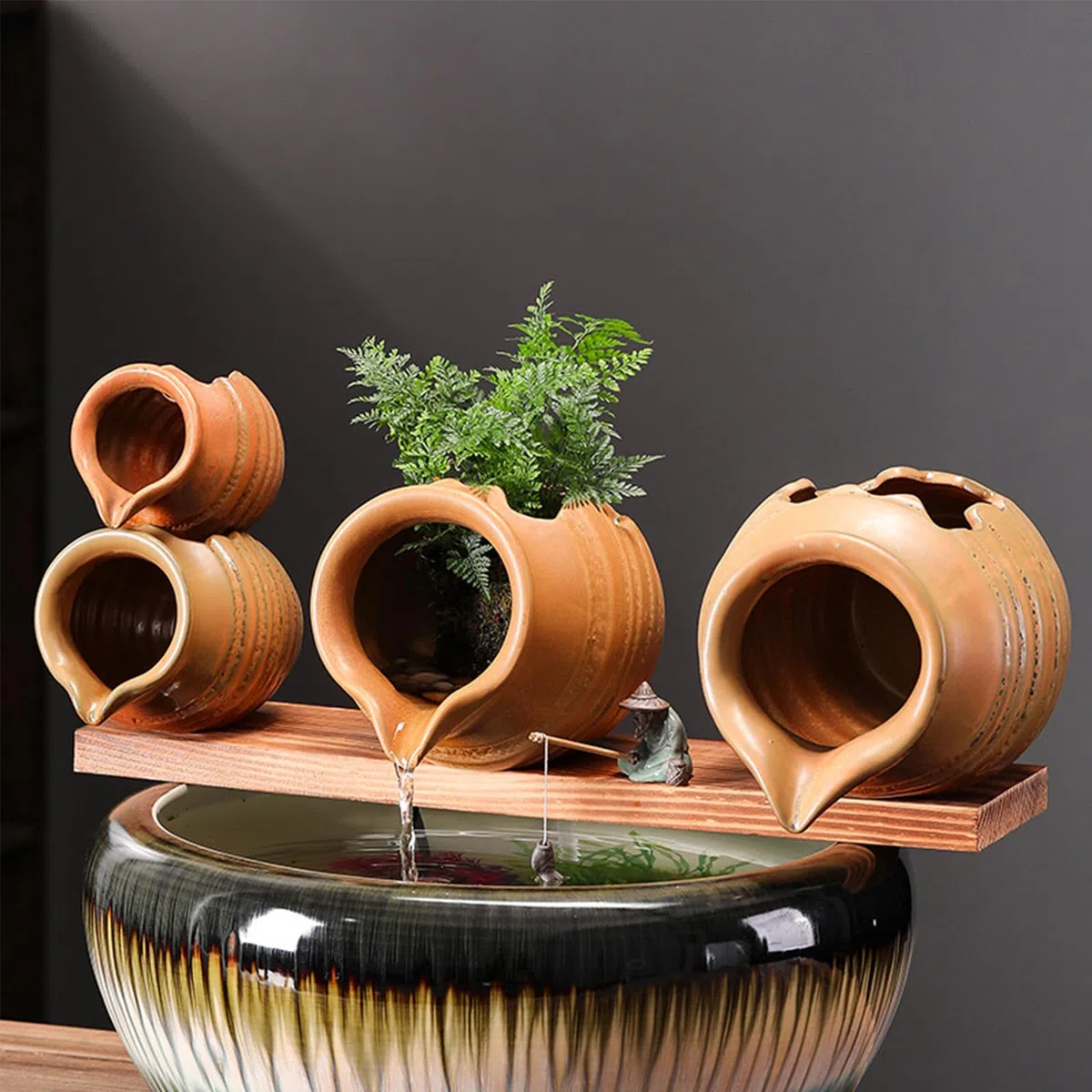 Brocca in Ceramica per Laghetto, Fontana, Giardino, Esterno, Vaso, Grotta, Cascata, Decorazione Esterna, Vaso Idroponico (Marrone Chiaro)