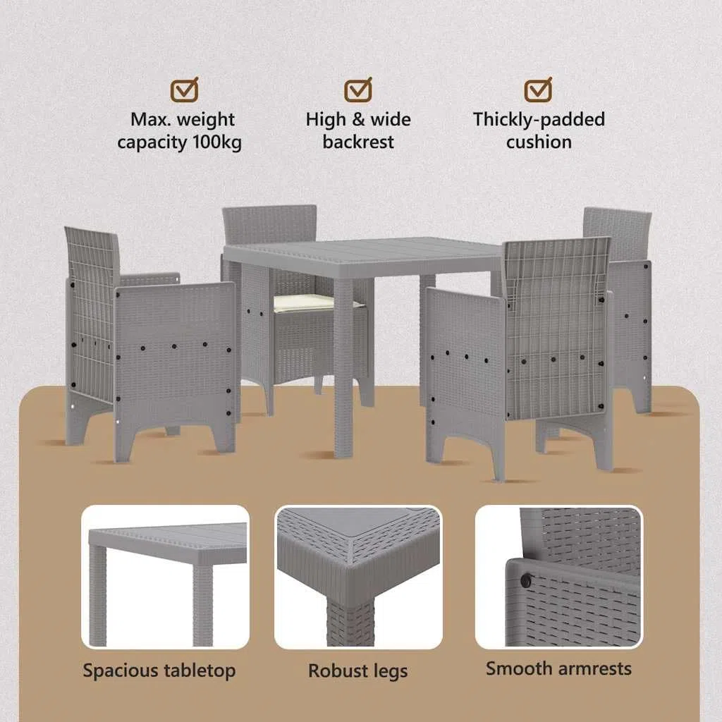 vidaXL Set da Pranzo per Giardino 5 PCS Grigio Chiaro Rattan Polt, Set da Pranzo all'aperto, arredo Giardino Moderno, Leggero per TACE, Tavolo Robusto per riunioni estive