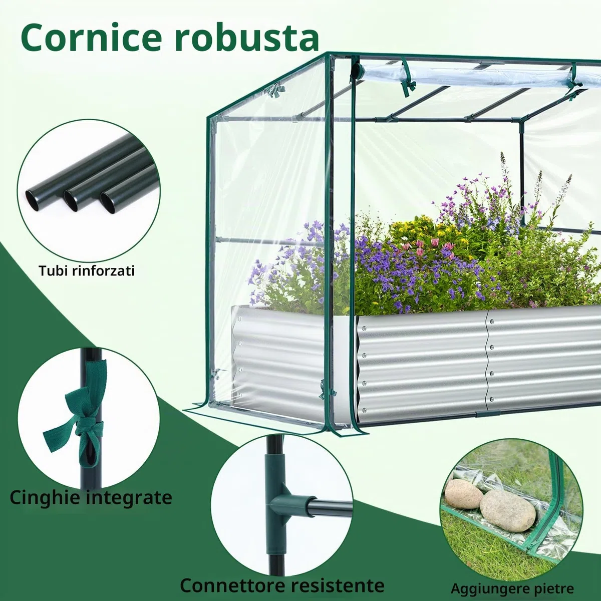 Ohuhu Aiuola rialzata 3 in 1 in metallo con serra e pellicola in PVC, fioriera rialzata con pomodoro, aiuola con struttura in acciaio, per giardino, 120 x 60 x 30 cm