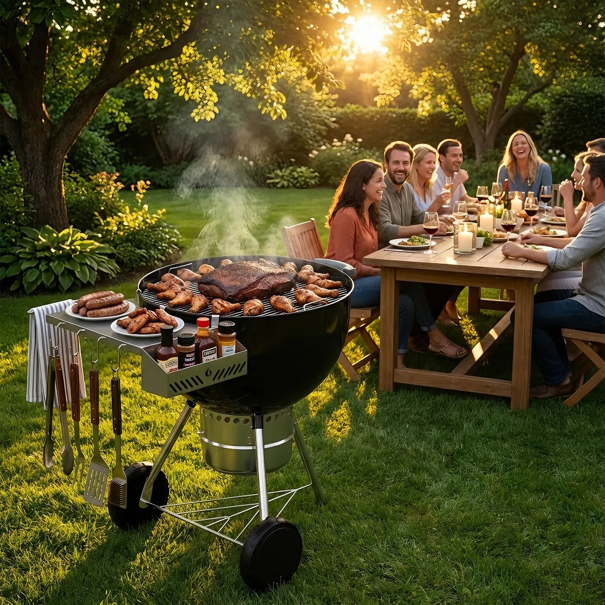 onlyfire Tavolino da Barbecue per Griglie a Carbonella Weber Master-Touch e Original Kettle da 57 cm, Tavolino da Griglia Aggiornato con Portasciugamani in Rotolo di Carta e Scatola per Condimenti