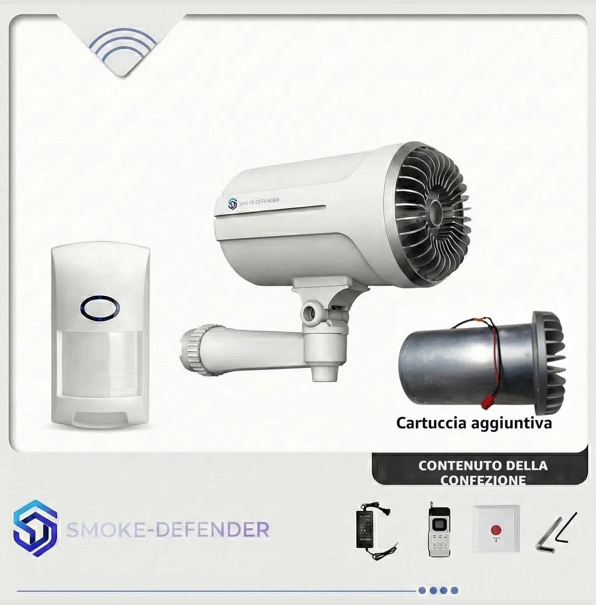 Generatore di Nebbia Anti-furto sicurezza Anti-intrusione SENZA ABBONAMENTO, Compatibile SmartLife/Tuya, Diffusione Rapida per Casa e Negozio, fino a 100 m³.