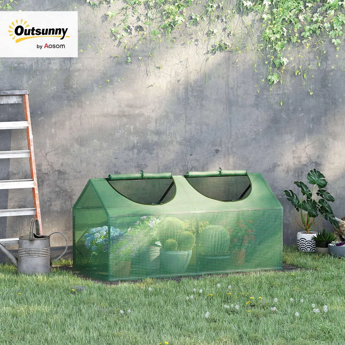 Outsunny Serra da Giardino a Casetta con Copertura in PE, Serra per Orto con Picchetti e Bordi Estesi per Piante e Fiori, 120x60x60cm, Verde