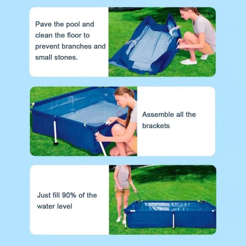 Piscina In Acciaio Piscina Fuori Terra Pro Rectangle In Acciaio Da 300 Cm Piscina Pieghevole Per Giochi D'acqua Estivi Per Cani, Animali Domestici, Studenti E Adulti