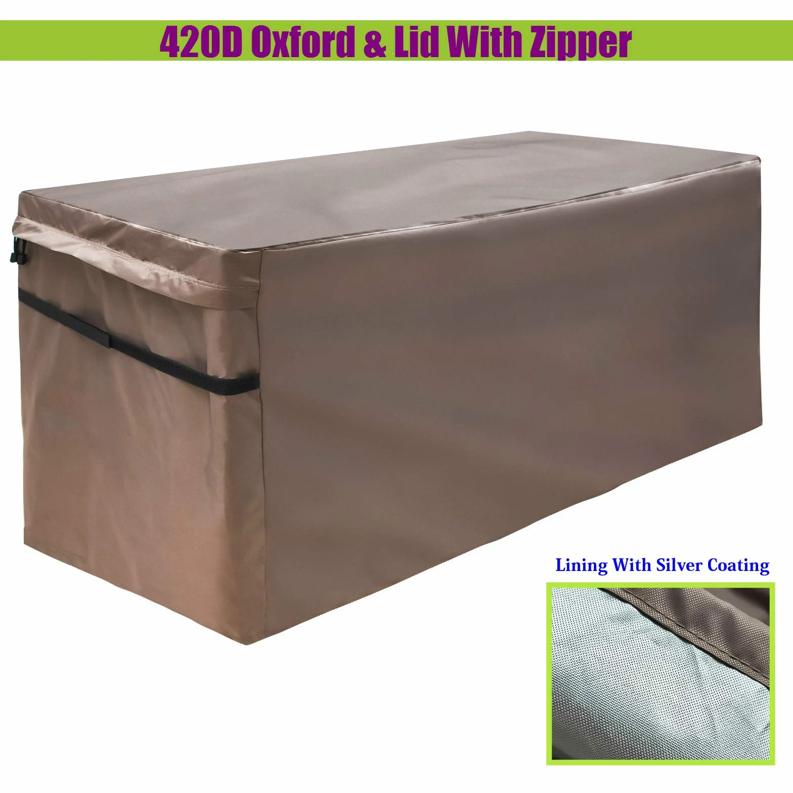 MountainLoc Copertura Per Baule Da Giardino, Telo Di Protezione Per Contenitore da Esterno Con Sfiato E Coperchio Con Cerniera, Impermeabile, 420D Oxford Marrone (157 * 76 * 69cm)
