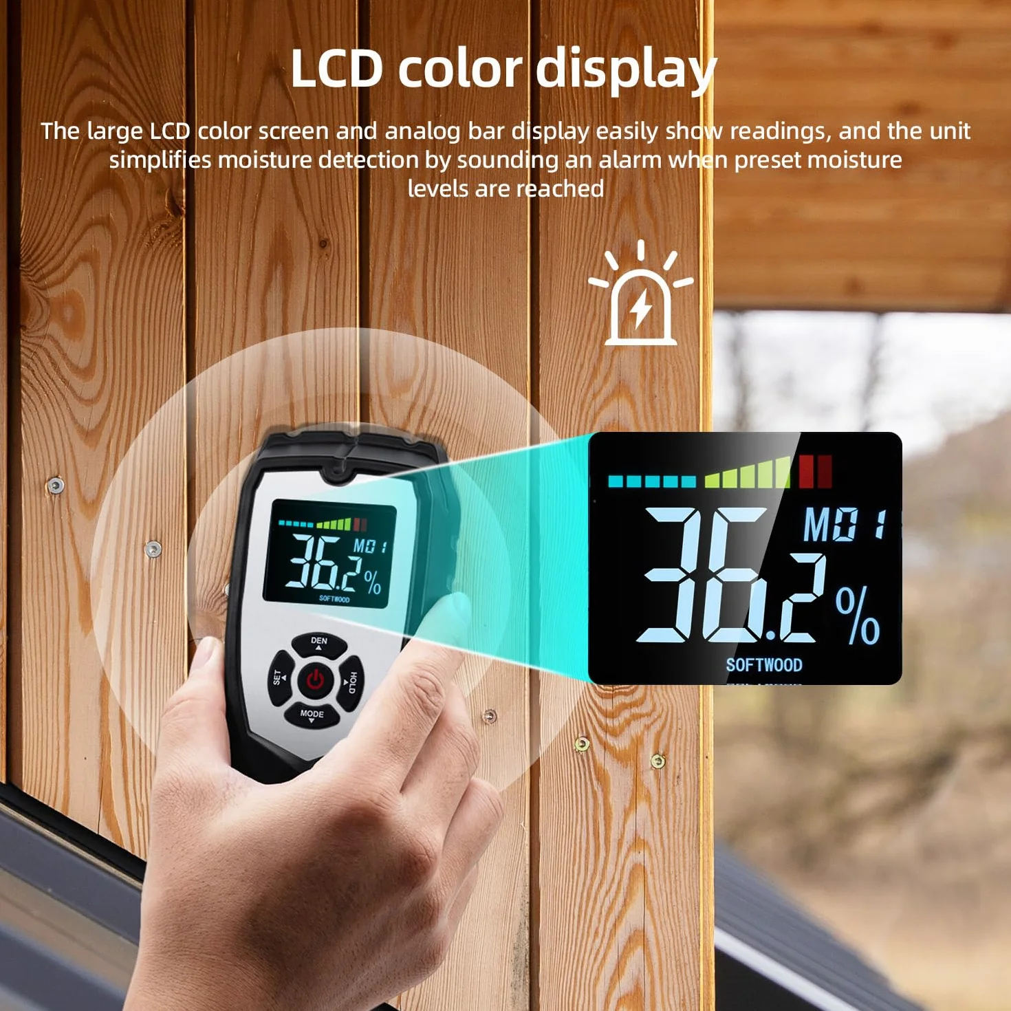 Mcbazel Misuratore Umidità Muri Digitale, Rivelatore di Umidità Igrometro, Moisture Meter per Legno, Pareti, Intonaco, Muratura, Profondità di Analisi 0-50 mm