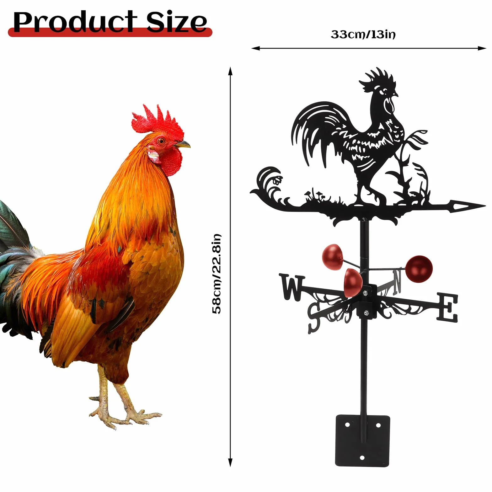 mumisuto Banderuola da Metallo, Segnavento con Gallo, Indicatore Della Direzione del per La Fattoria All'Aperto, Banderuola con Freccia Segna Vento, Accessorio Tetto e Giardino