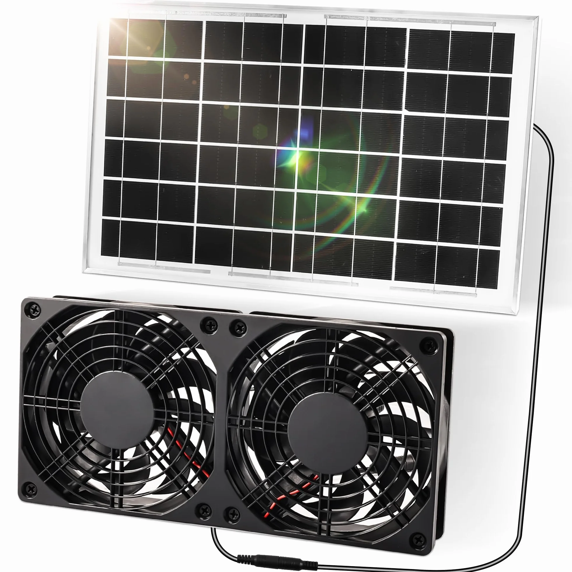 Joycabin Ventilatore solare, modulo solare, kit di ventola, 10 W, ventilatore di scarico solare portatile, per piccoli polli, serre, case per animali domestici, garage, cantina