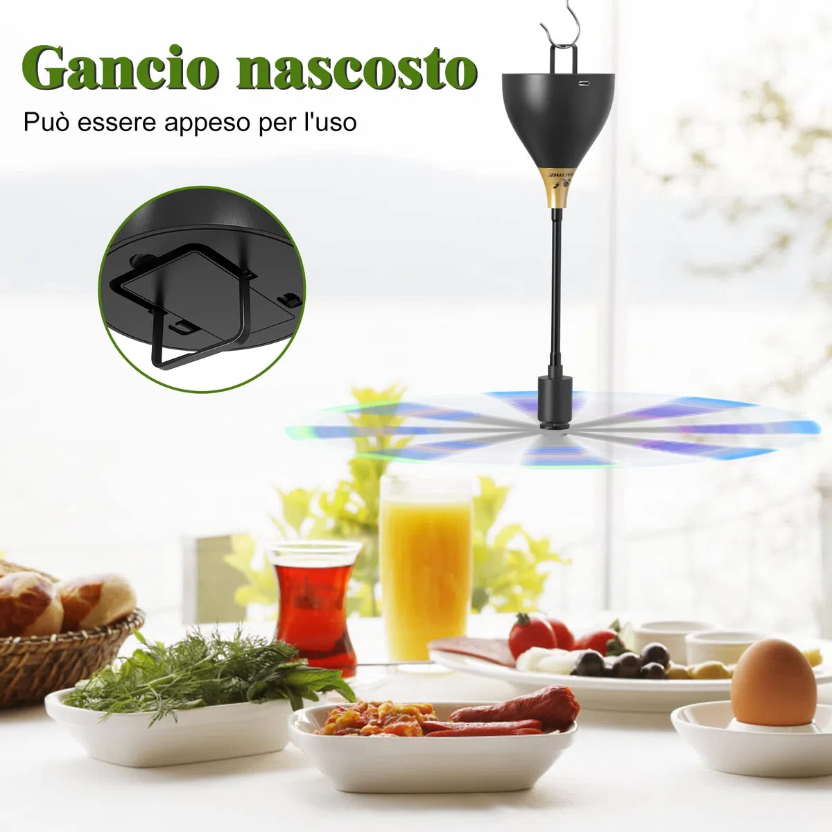 Repellente per Mosche, 3 x Repellente Zanzare Ventilatore Portatile Conveniente da Piegare e Appendere con Interruttore USB C Ventola Anti Insetti | All'aperto, Picnic (Nero)