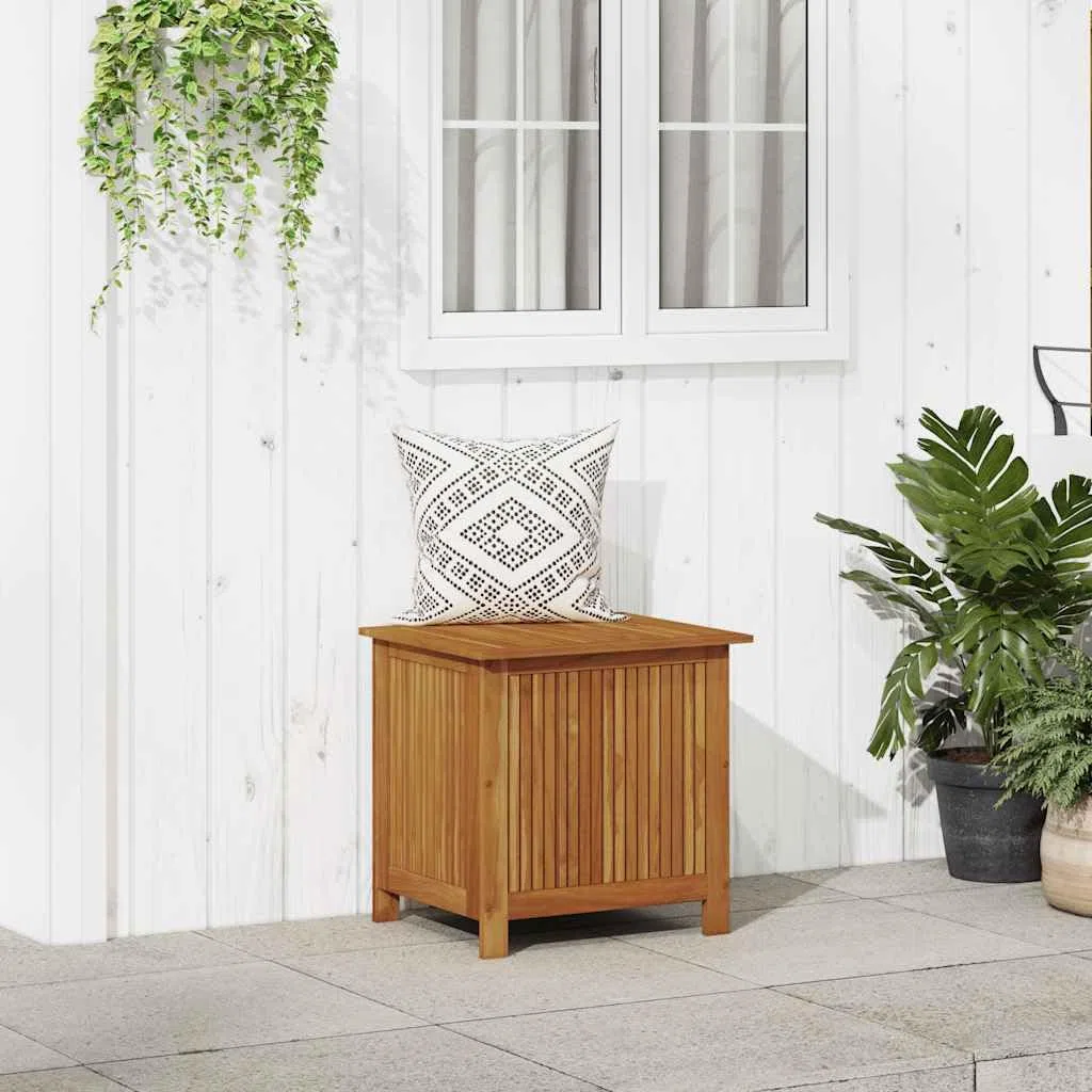 Contenitore da giardino in legno di acacia massiccio con finitura a olio, 60 x 50 x 58 cm, robusta scatola da giardino con ampio scomparto per utensili da giardino, con raccordi zincati