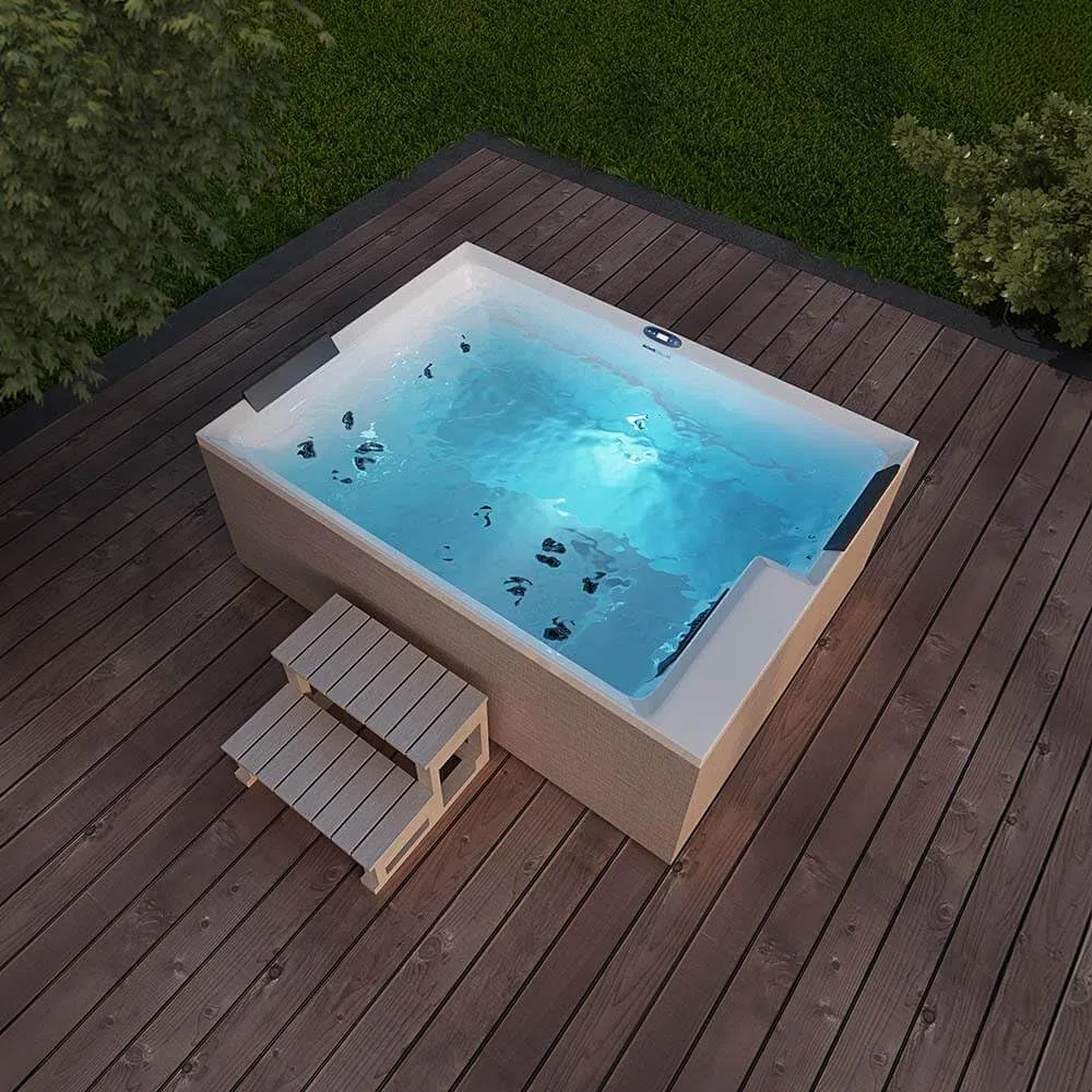 Home Deluxe - Outdoor Whirlpool Nimbus Deluxe - con scale e copertura termica - Dimensioni: 190 x 140 x 70 cm - Incl. riscaldamento, 18 getti massaggianti I vasca idromassaggio esterno per 2 persone