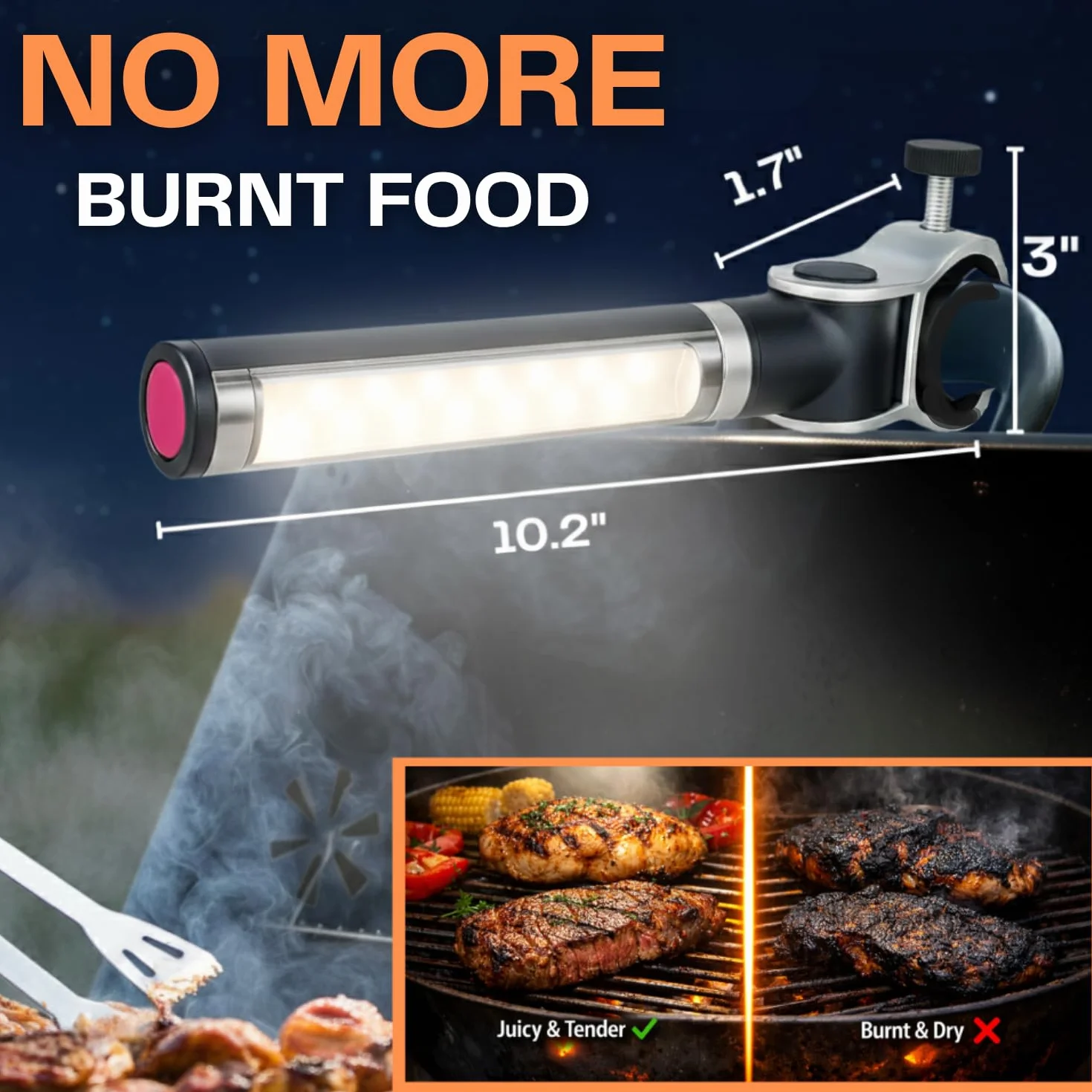 Light Accents - Luce per barbecue a LED, funzionamento a batteria, con morsetto in alluminio, luce per barbecue