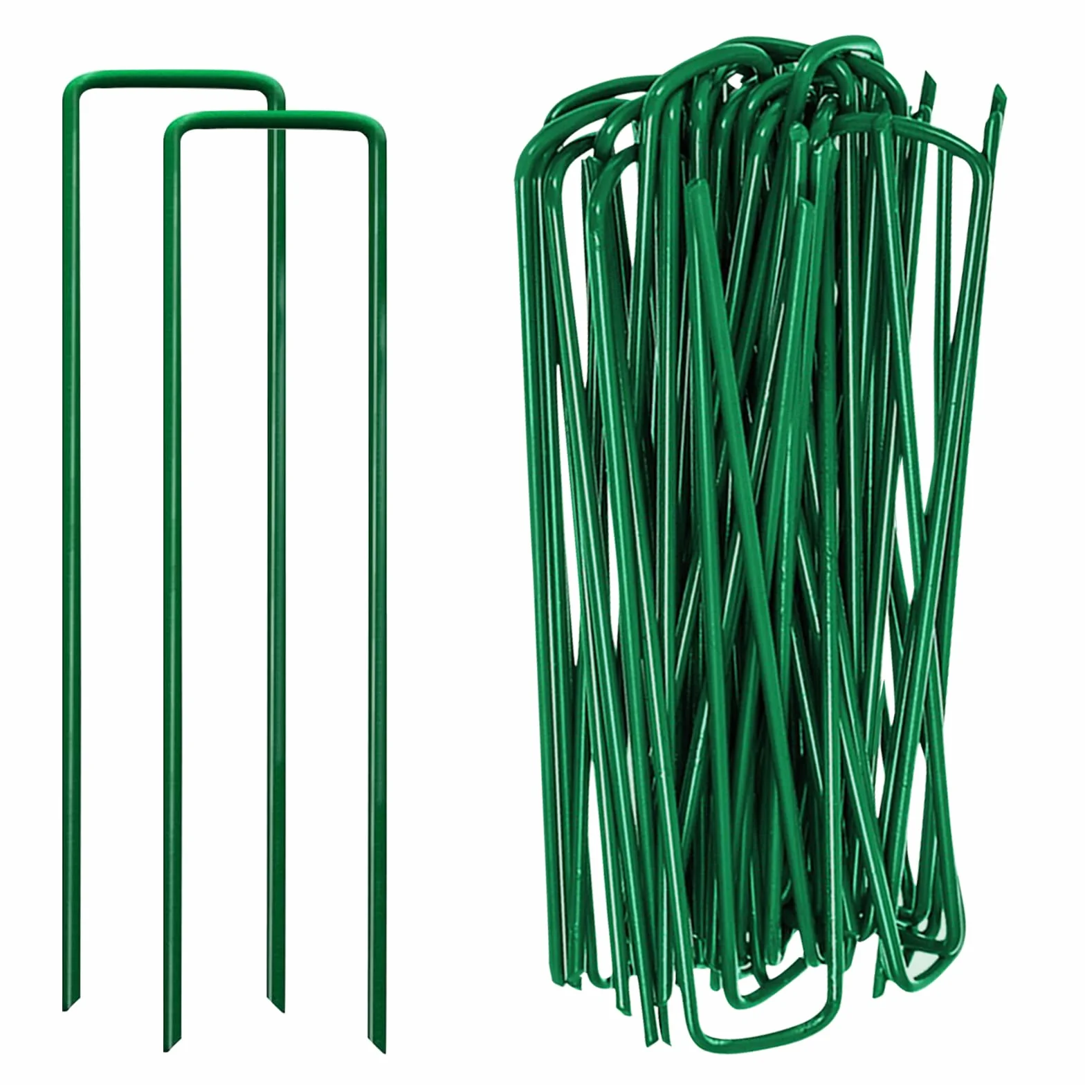 100 Pezzi Picchetti Telo Pacciamatura, Picchetti di Giardino Verde Picchetti Giardino Zincato Antiruggine a Forma di U Ancore a Terra Anti Erbacce, Ancoraggi a Terra per Giardino Campeggio